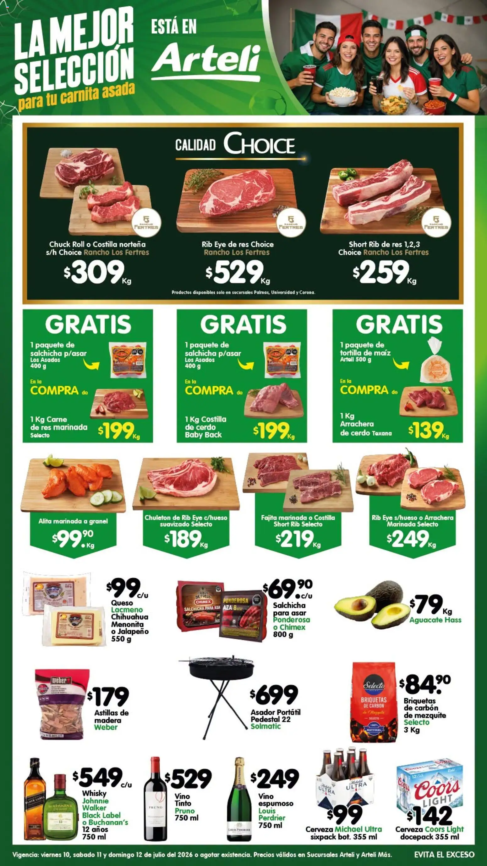 Nuevas ofertas de Arteli válidas en toda la República Mexicana desde el 10/07/2026. ¡Encuentra las mejores ofertas en Arteli folleto Carnes & Cortes! | Página: 1 | Productos: Cerdo, Res, Short, Whisky