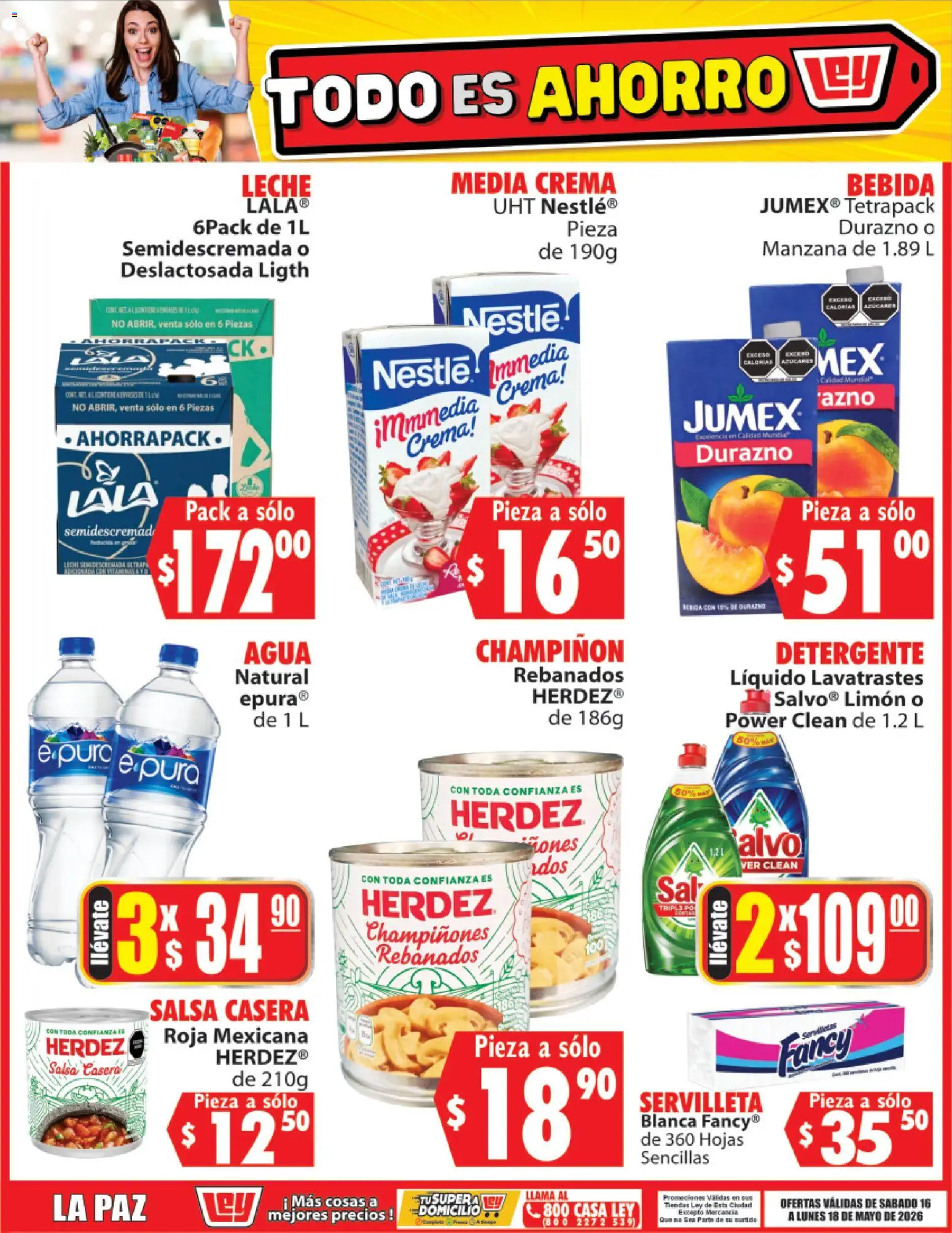 Nuevas ofertas de Casa Ley válidas en toda la República Mexicana desde el 16.05.2026. ¡Encuentra las mejores ofertas en Casa Ley folleto Todo es ahorro! | Página: 6 | Productos: Detergente, Durazno, Limón, Leche