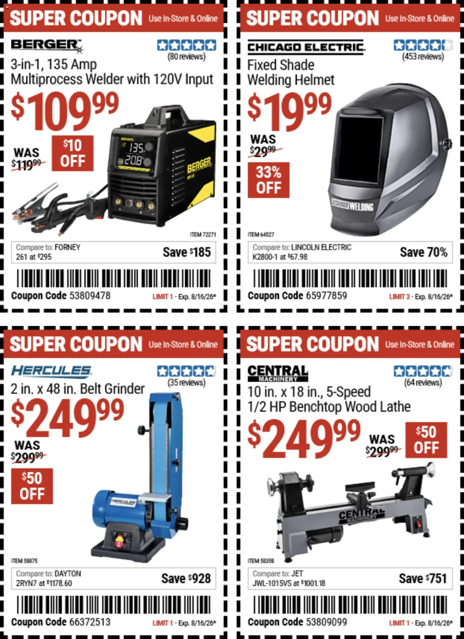 Harbor Freight Weekly Ad - valid from 08/03/2026 | Page: 18 | Products: Lathe, Welding Helmet, Belt, Grinder