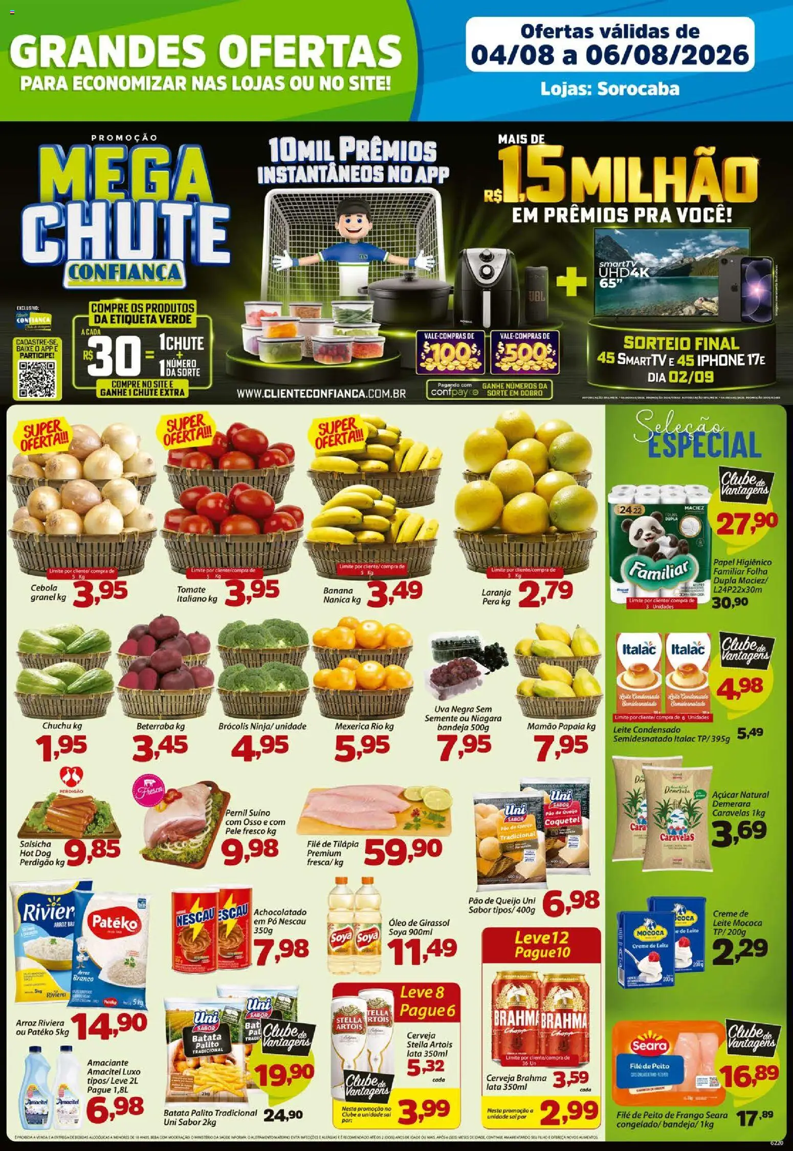Confiança Folheto - válido de 04/08/2026 | Página: 1 | Produtos: Cebola, Pó, Tilápia, Arroz