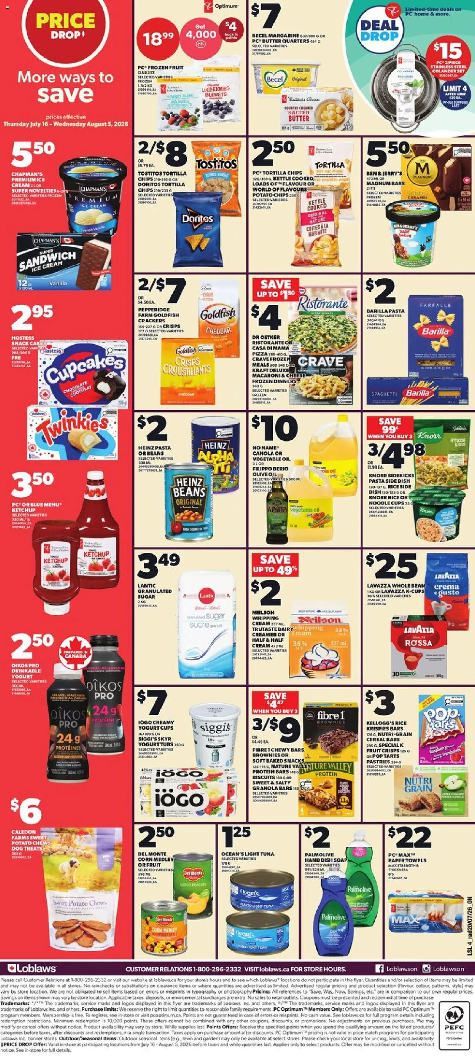 Loblaws flyer valid from Jul 23, 2026 | Page: 2 | Products: Sugar, Margarine, Vegetable oil, Vanilla