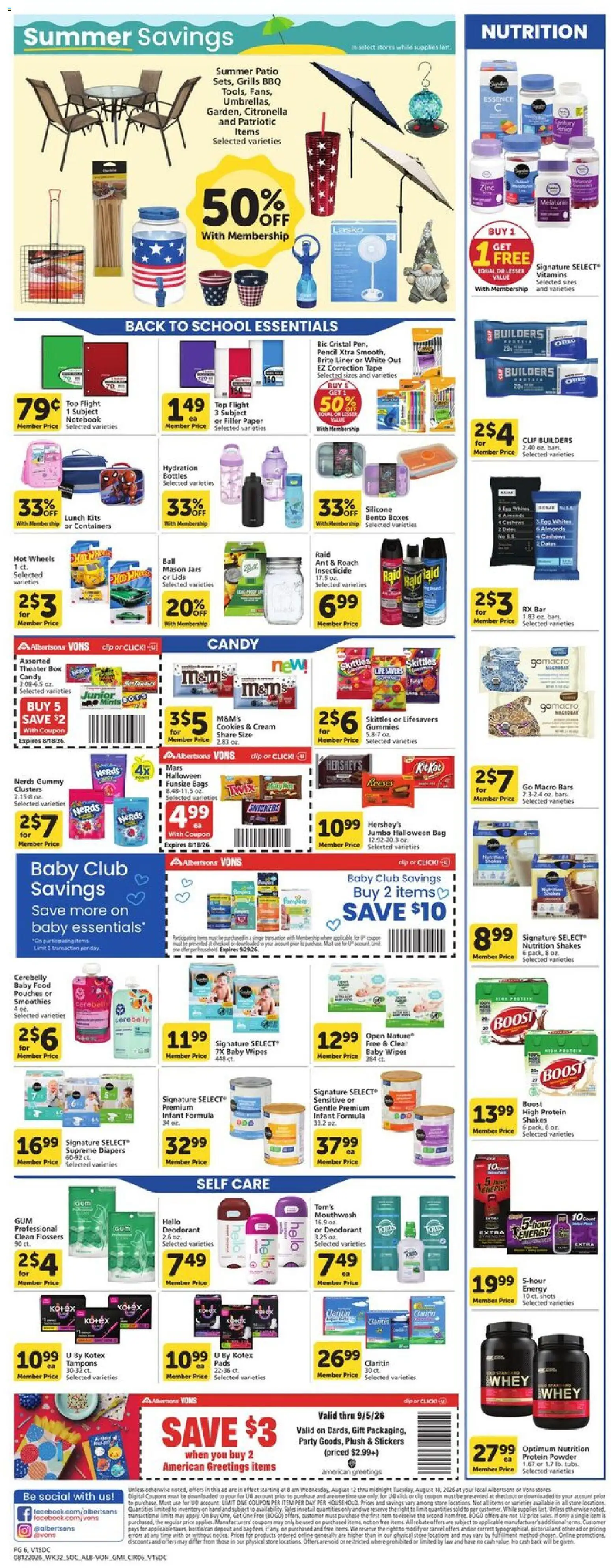 Vons Weekly Ad - valid from 08/12/2026 | Page: 5 | Products: Melatonin, Protein Powder, Deodorant, Protein