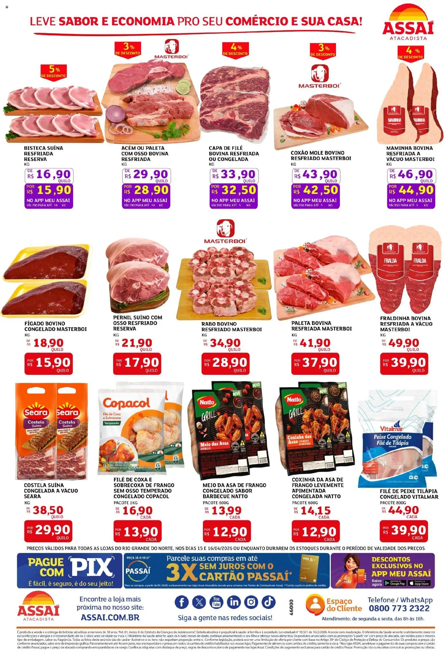 Assaí Atacadista Folheto - válido de 16.04.2026 | Página: 2 | Produtos: Grill, Maminha, Telefone, Sal