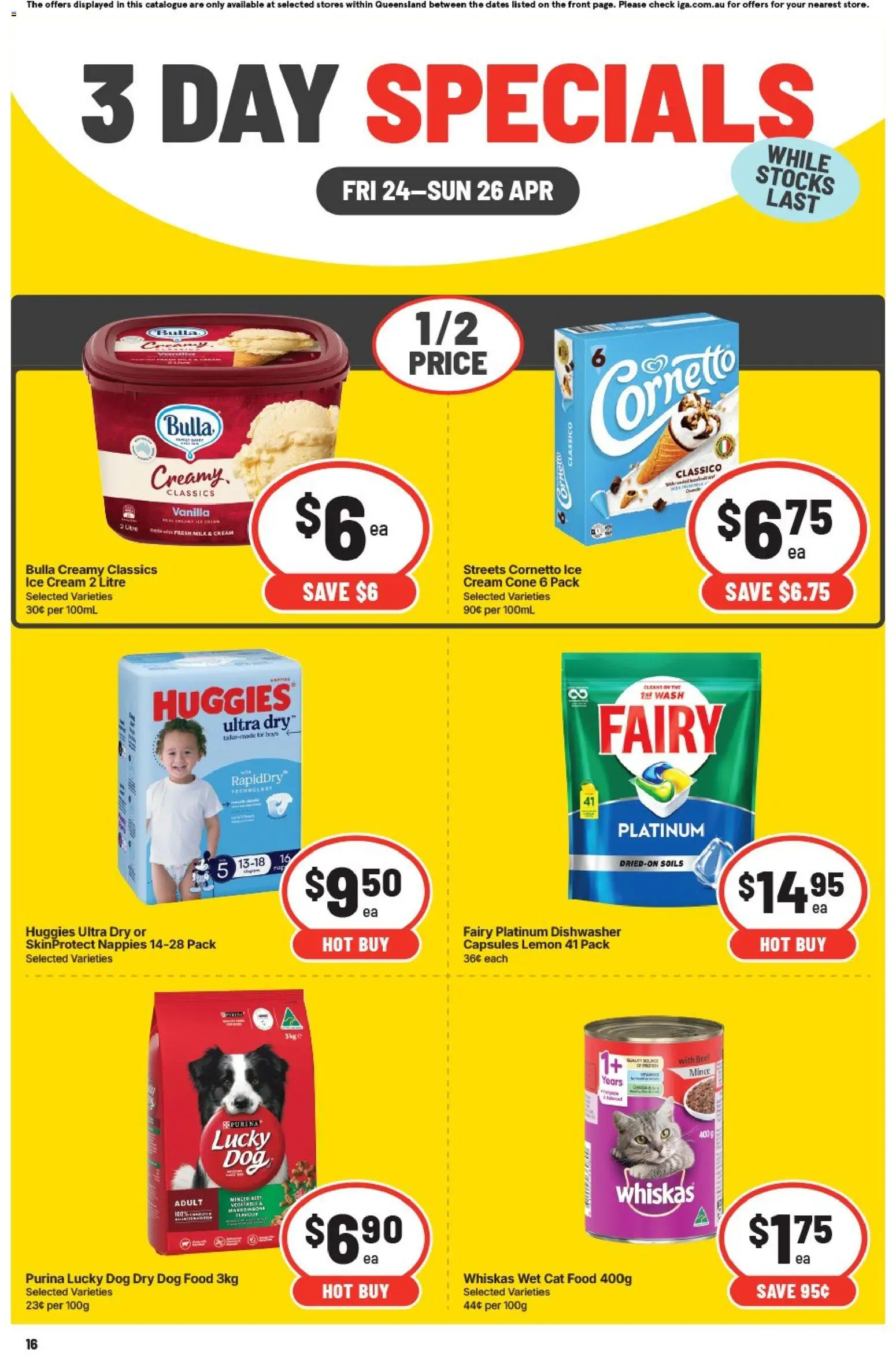 IGA catalogue - valid from 24.04.2026 | Page: 4 | Products: Milk, Dog food, Cream, Lemon