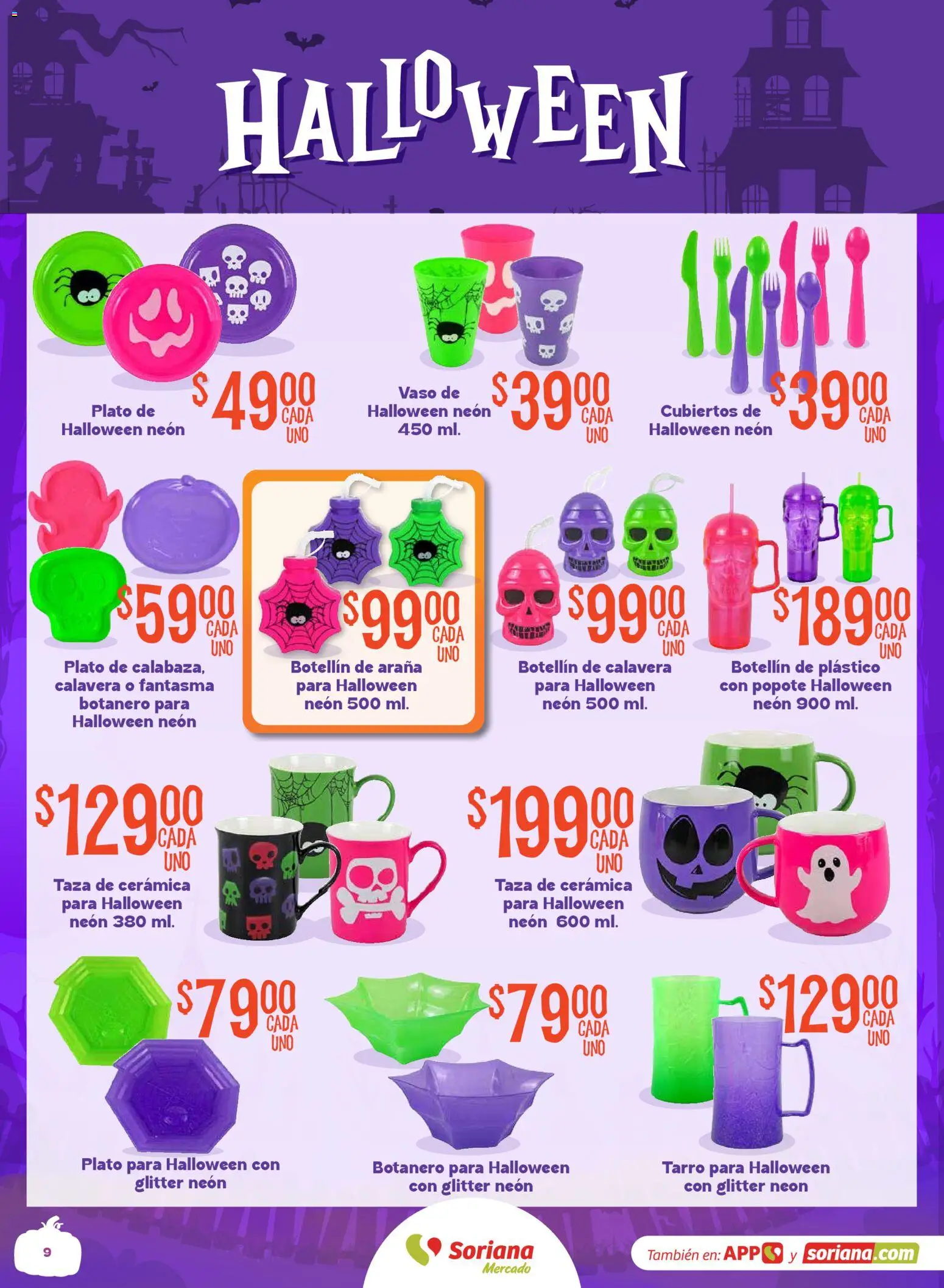 Nuevas ofertas de Soriana válidas en toda la República Mexicana desde el 01/10/2026. ¡Encuentra las mejores ofertas en Soriana Mercado - Halloween y Día de muertos! | Página: 9 | Productos: Taza, Glitter