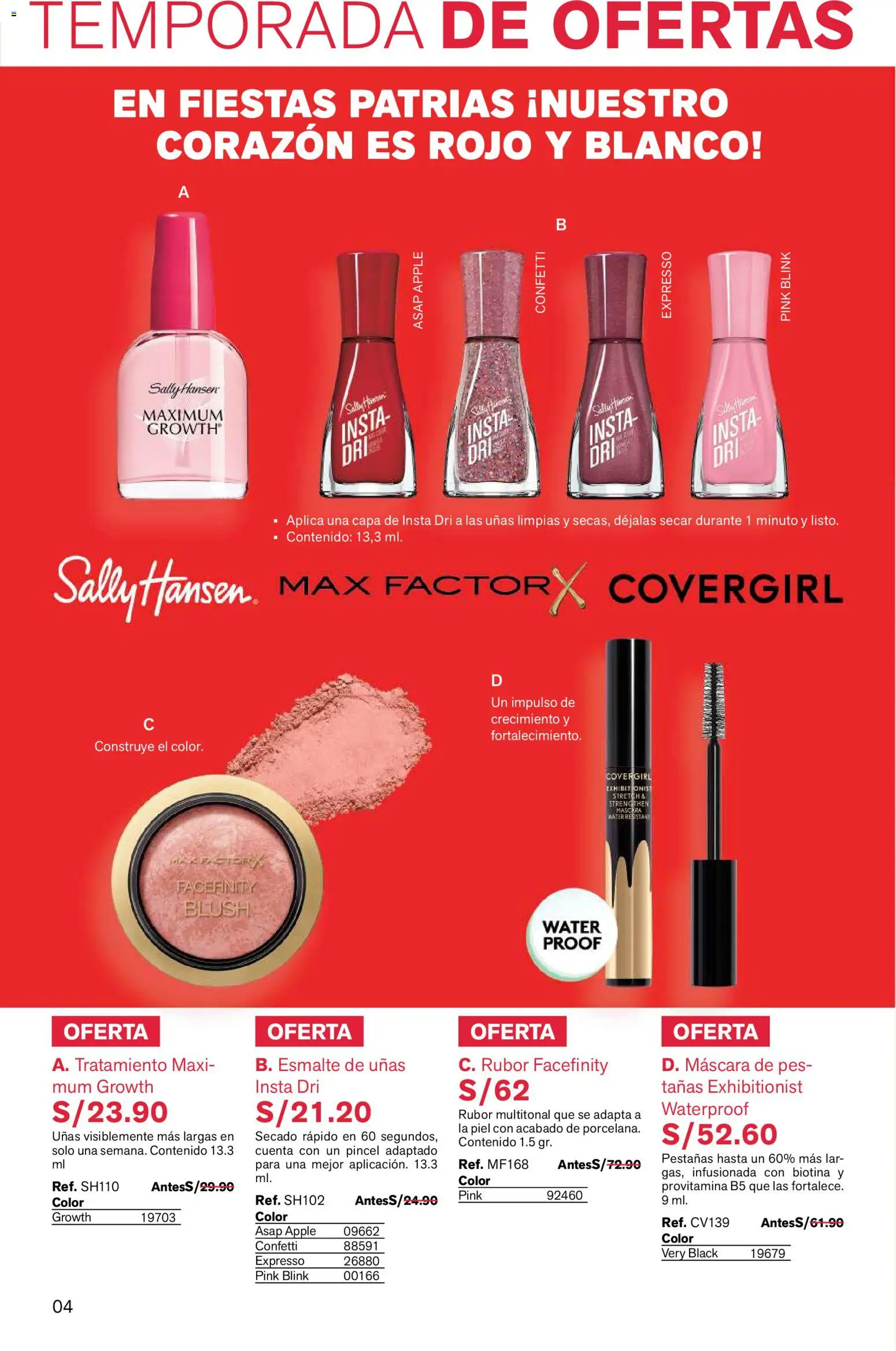 Catálogo Leonisa válido desde 04/08/2026 | Página: 4 | Productos: Máscara, Esmalte de uñas, Pincel, Rubor