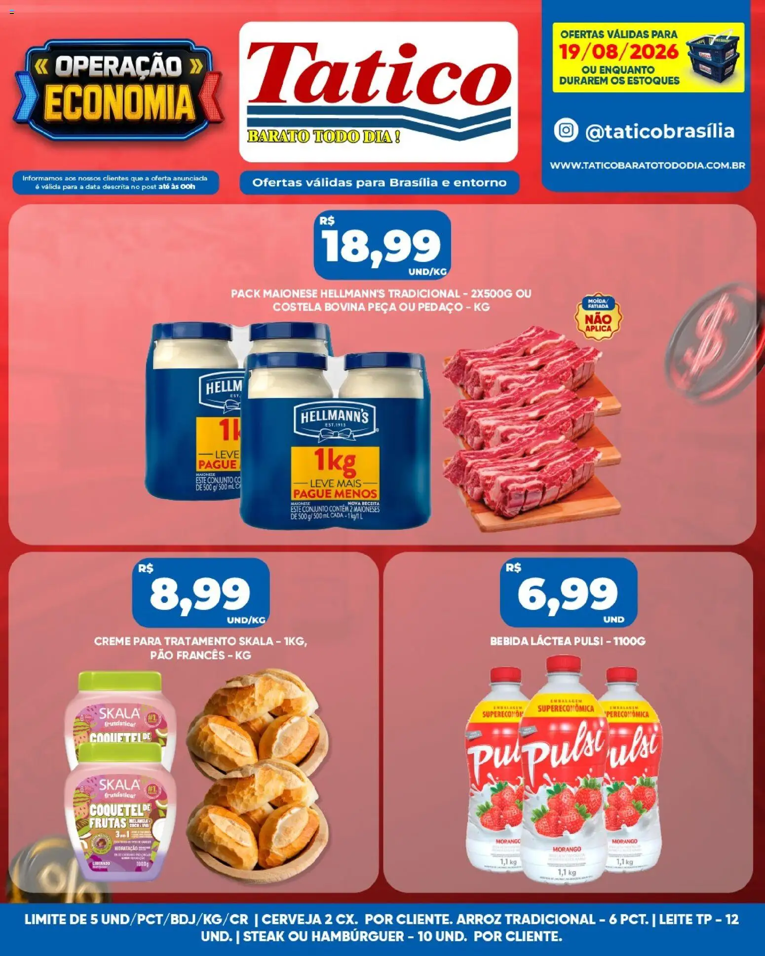 Tatico Folheto - válido de 19/08/2026 | Página: 9 | Produtos: Pão, Cerveja, Hambúrguer, Maionese