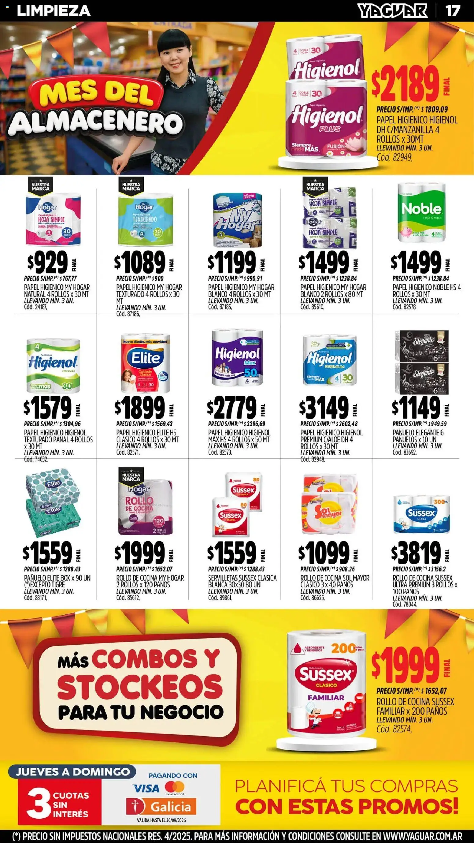 Yaguar - Oferta Semanal Mar del Plata │ válido desde el 31/08/2026 | Página: 17 | Productos: Papel higiénico, Pañuelo, Cocina, Servilletas