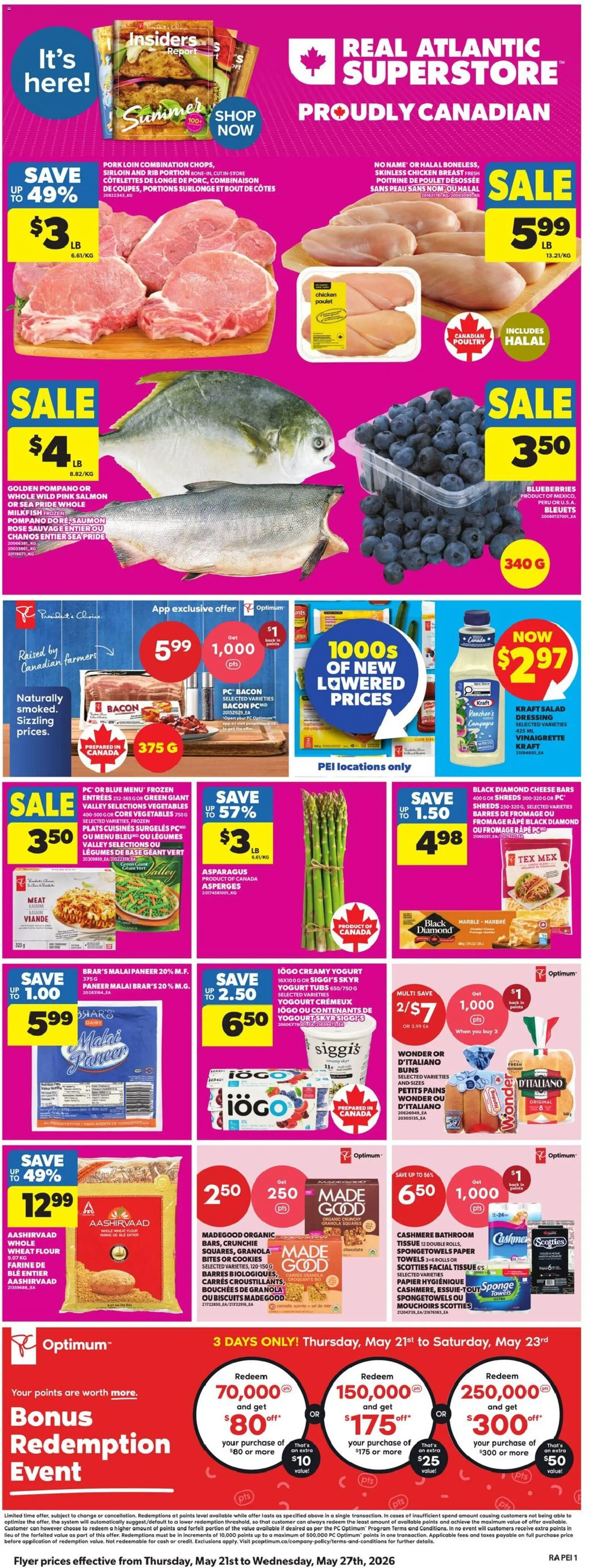 Atlantic Superstore flyer valid from 21.05.2026 | Page: 3 | Products: Cookies, Salad, Chocolate, Pork