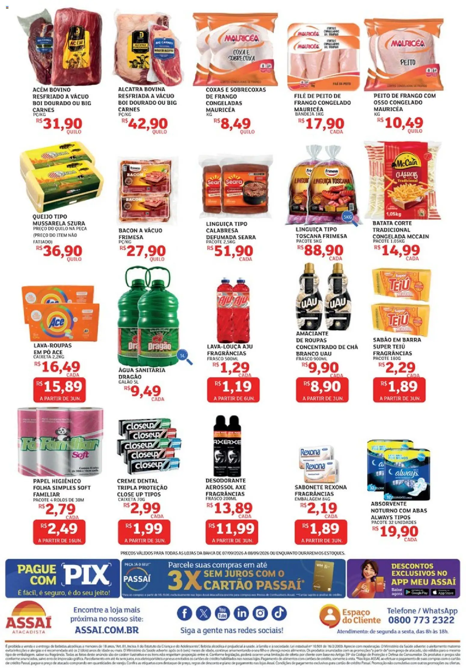 Assaí Atacadista Folheto - válido de 07/09/2026 | Página: 2 | Produtos: Amaciante de roupas, Linguiça, Telefone, Água sanitária