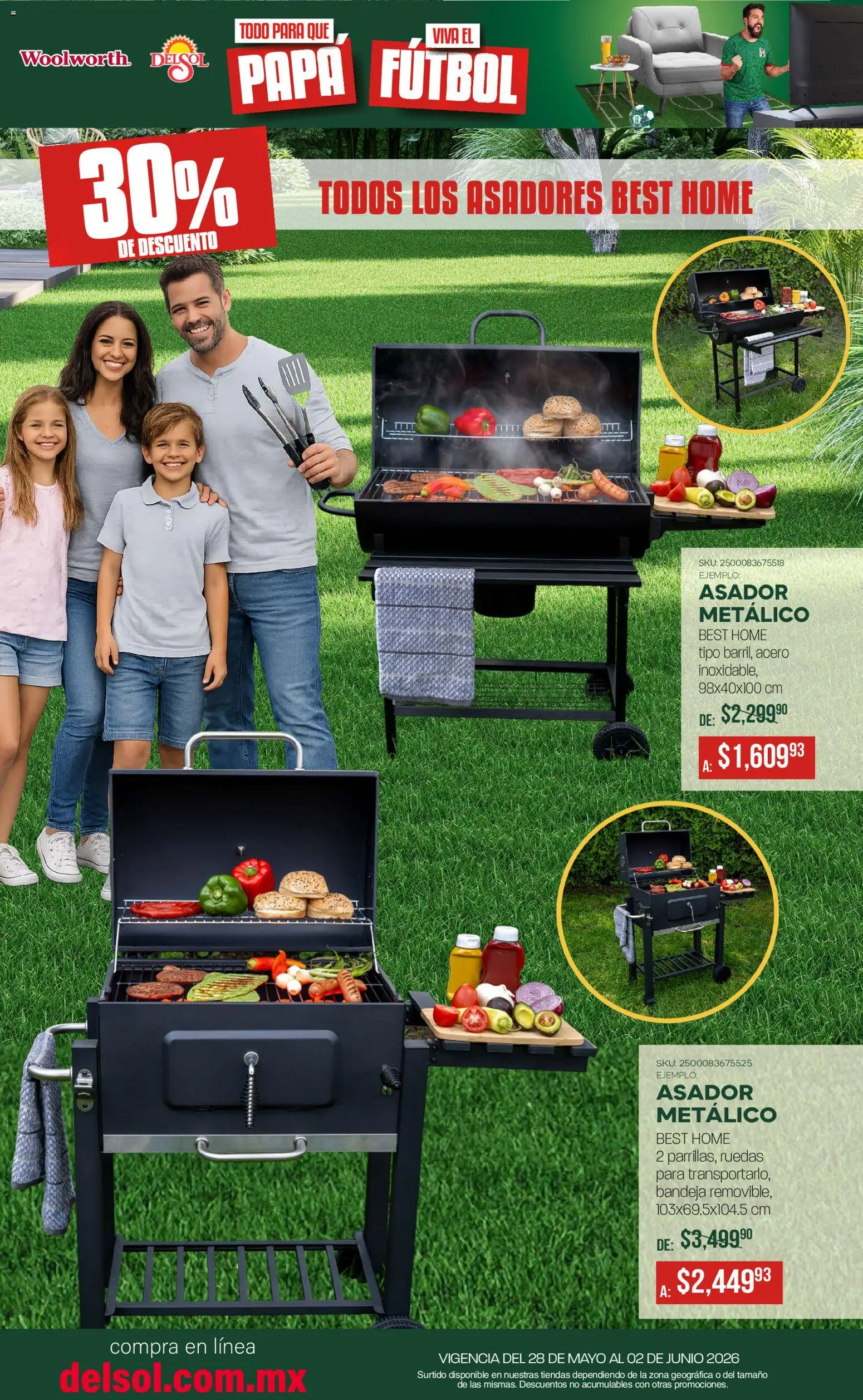 Nuevas ofertas de Del Sol y Woolworth válidas en toda la República Mexicana desde el 28.05.2026. ¡Encuentra las mejores ofertas en Del Sol y Woolworth katalog Todo para que Papá viva el fútbol! | Página: 11 | Productos: Papa, Bandeja