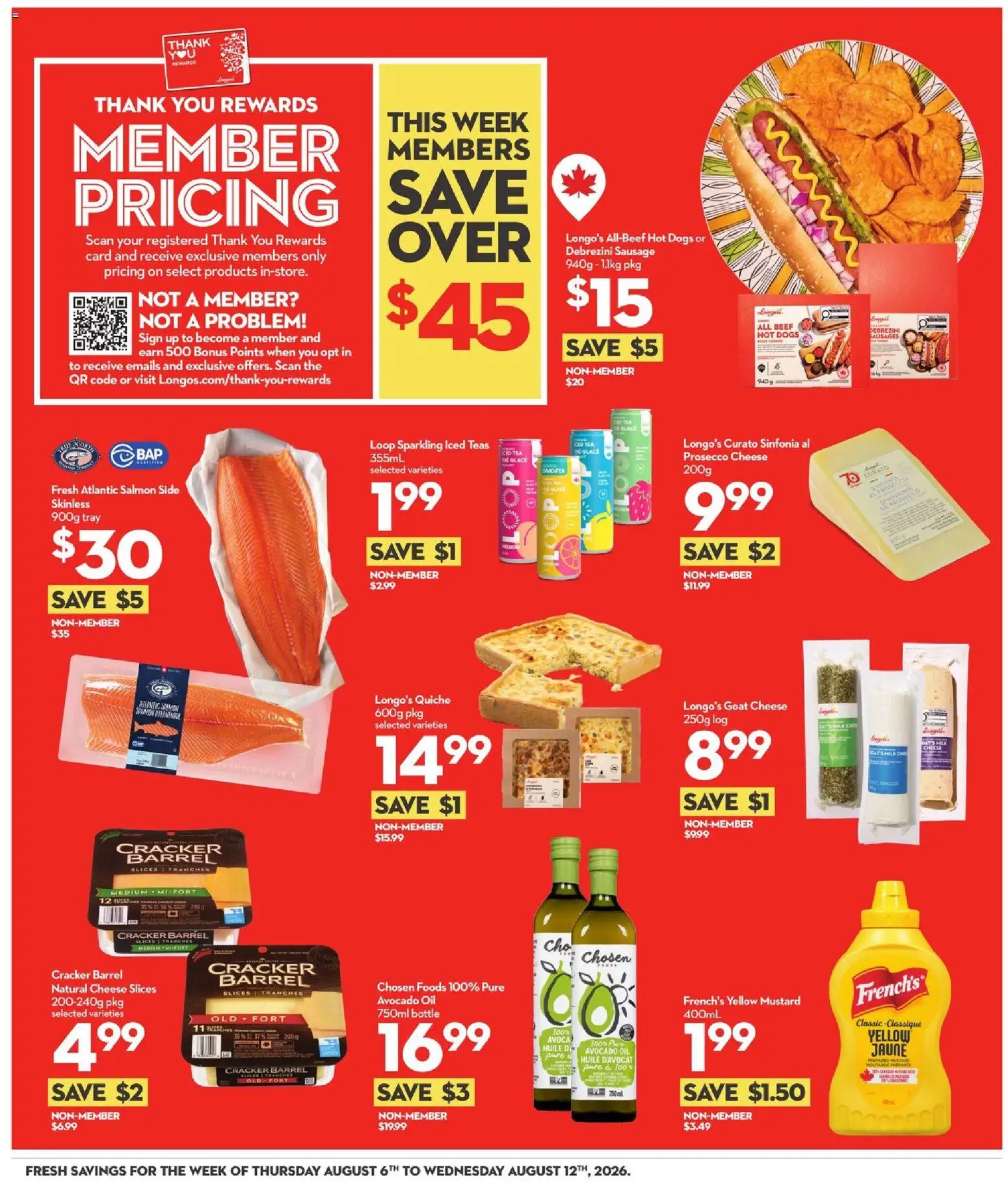 Longo's flyer valid from Aug 6, 2026 | Page: 4 | Products: Tea, Beef, Milk, Cheese