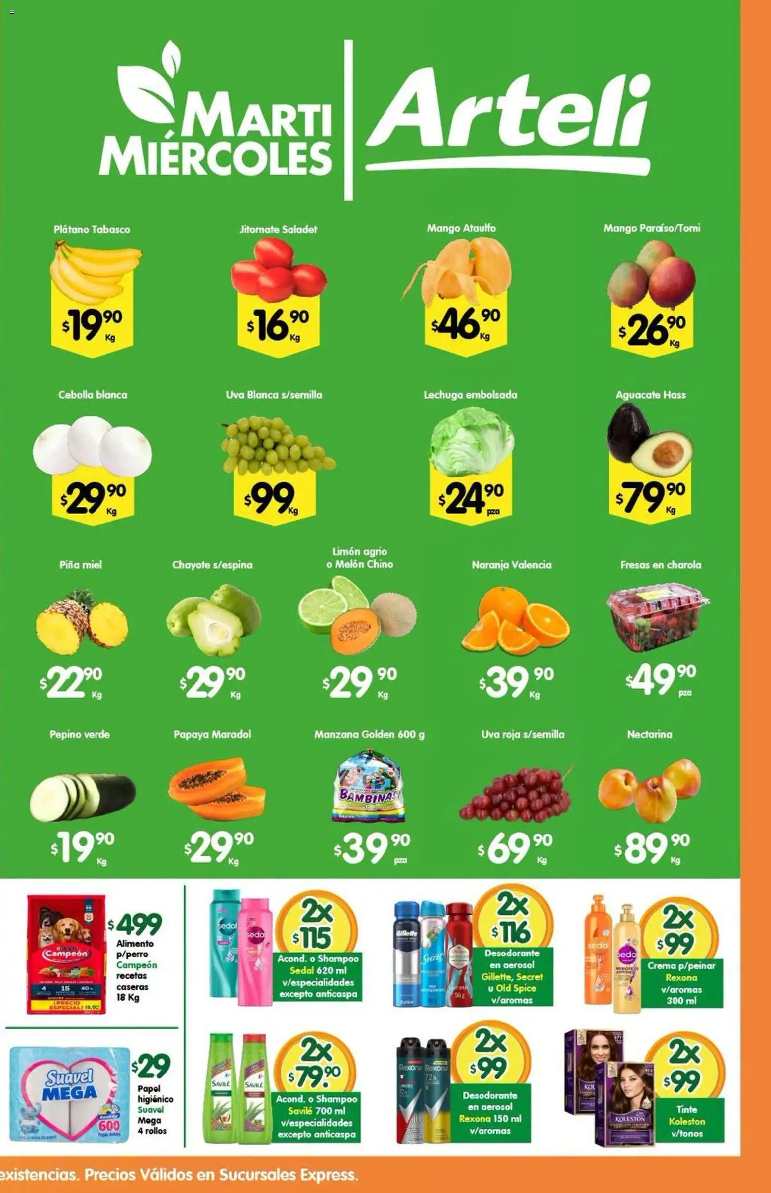 Nuevas ofertas de Arteli válidas en toda la República Mexicana desde el 01/07/2026. ¡Encuentra las mejores ofertas en Arteli folleto Express! | Página: 2 | Productos: Lechuga, Mango, Aguacate, Uva