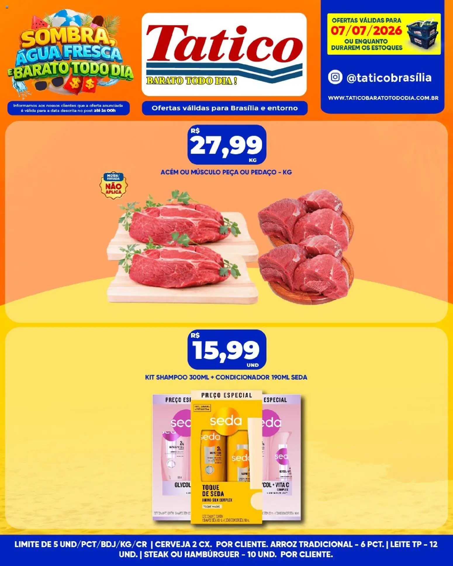 Tatico Folheto - válido de 08/07/2026 | Página: 36 | Produtos: Shampoo, Acém, Leite, Hambúrguer