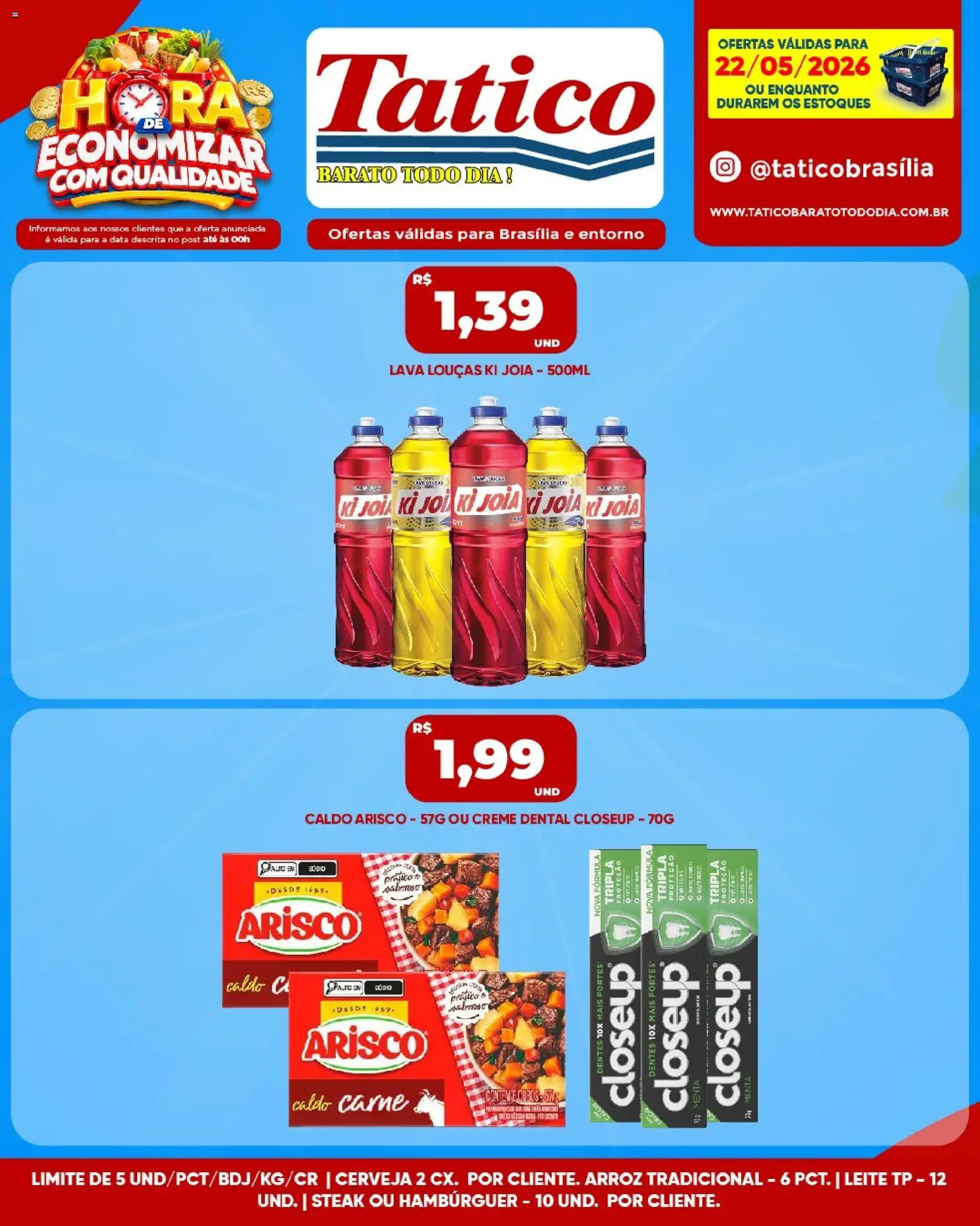 Tatico Folheto - válido de 22.05.2026 | Página: 1 | Produtos: Leite, Cerveja, Arroz, Carne