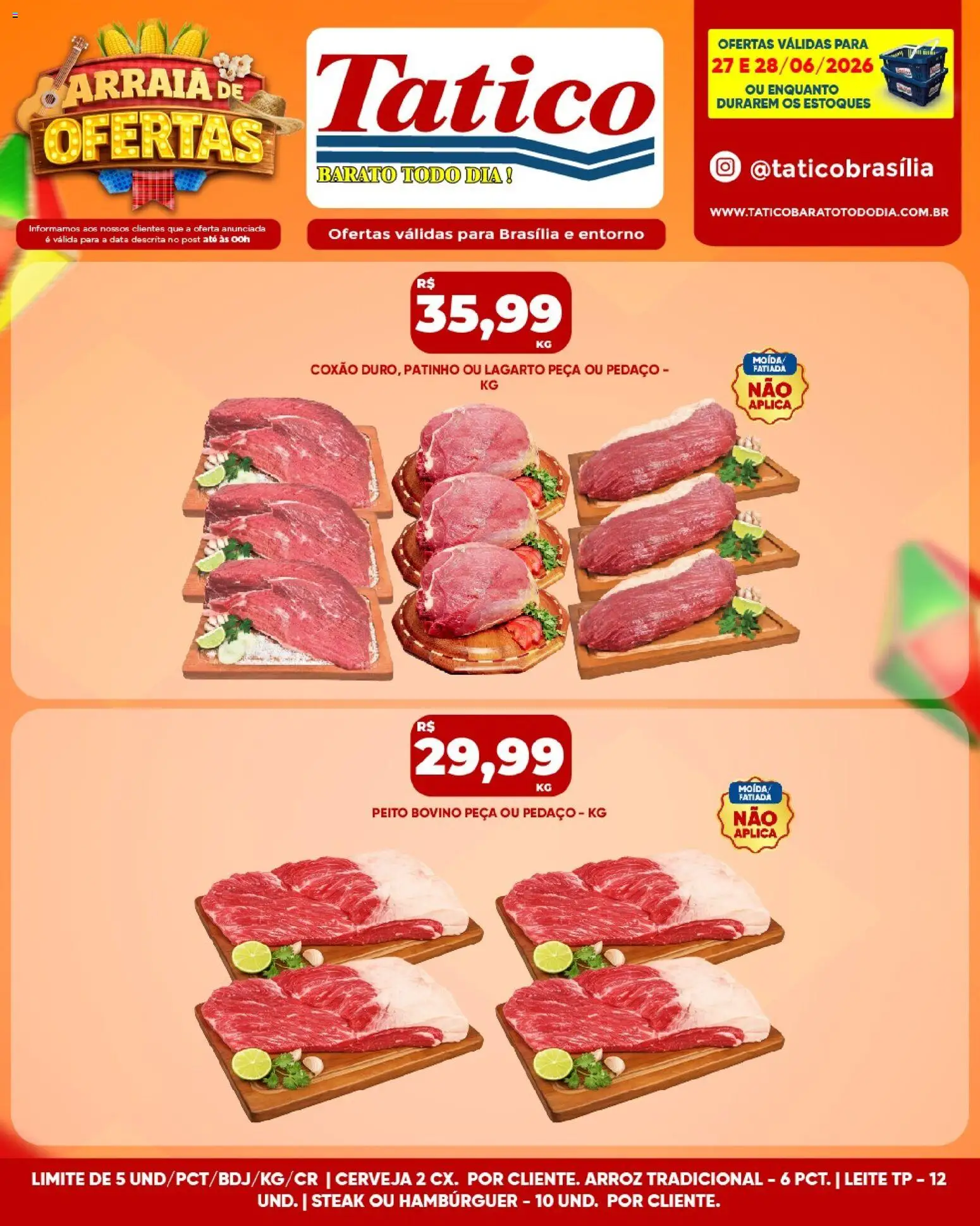 Tatico Folheto - válido de 29/06/2026 | Página: 42 | Produtos: Leite, Cerveja, Arroz, Hambúrguer