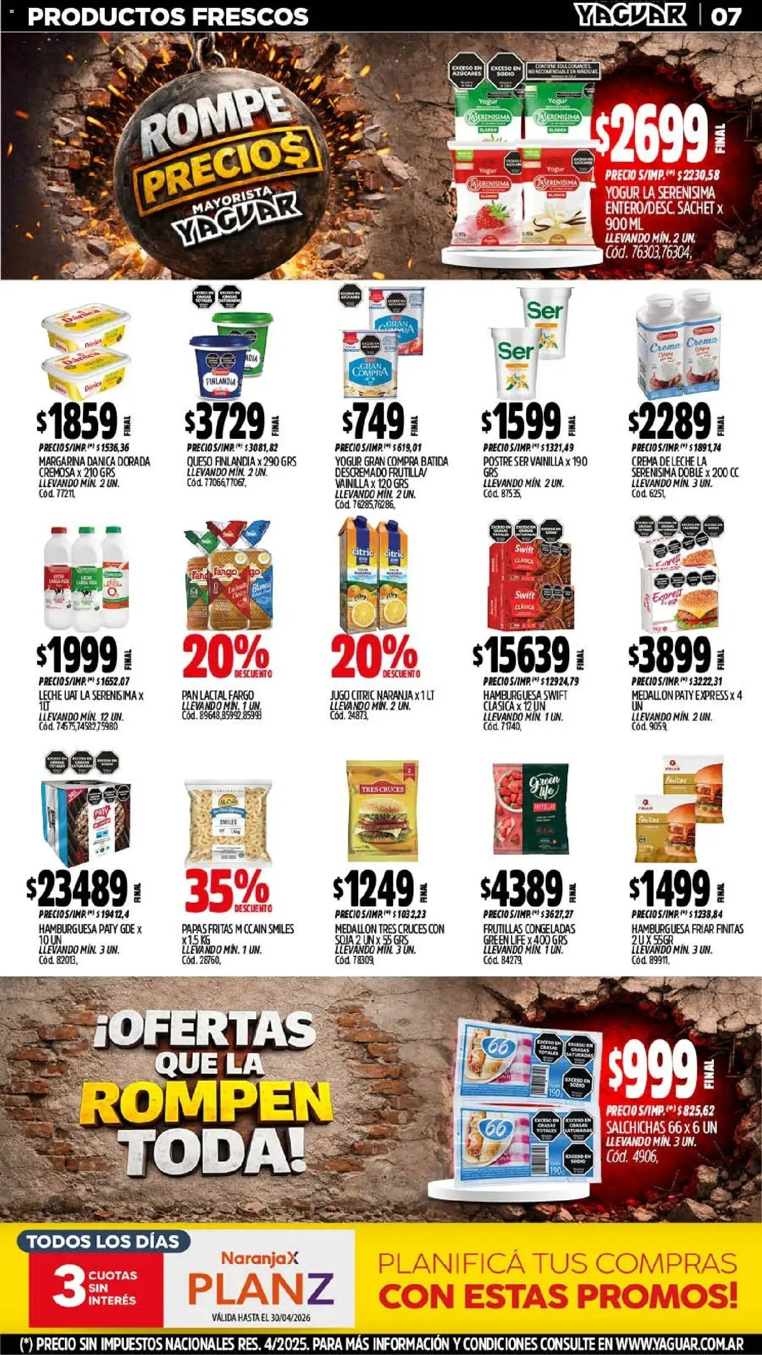 Yaguar catálogo │ válido desde el 13.04.2026 | Página: 7 | Productos: Queso, Pan, Jugo, Papas fritas