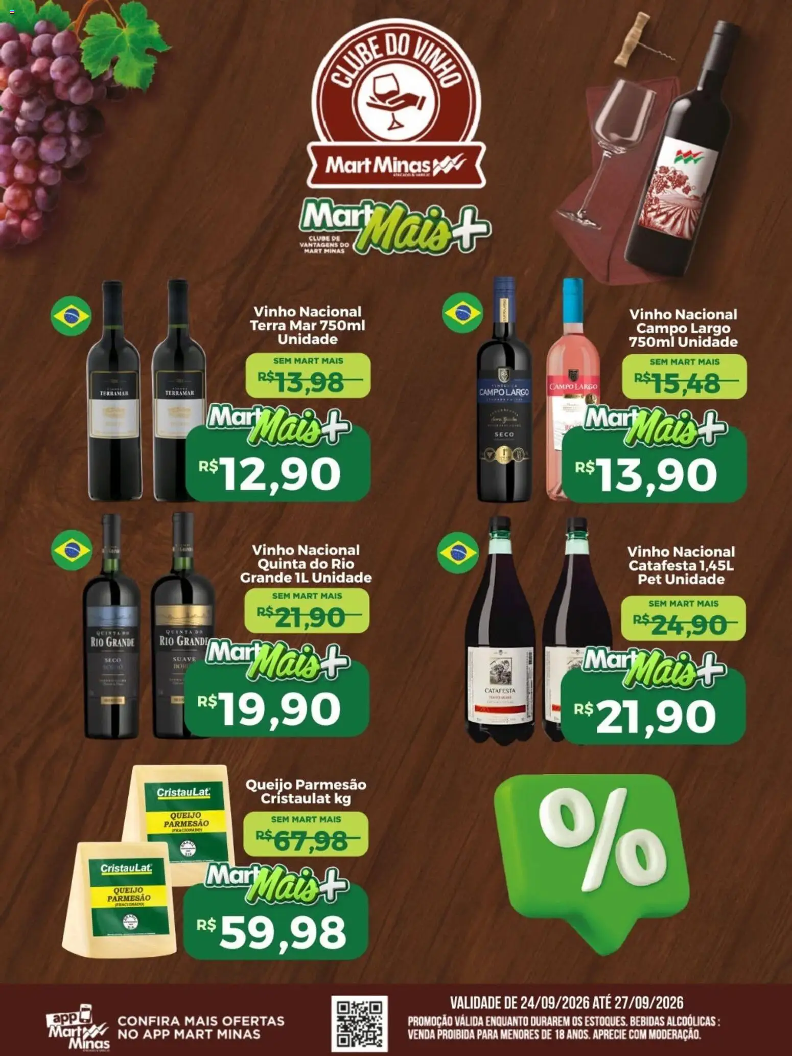 Mart Minas Folheto - válido de 24/09/2026 | Página: 3 | Produtos: Queijo, Vinho, Parmesão, Queijo parmesão