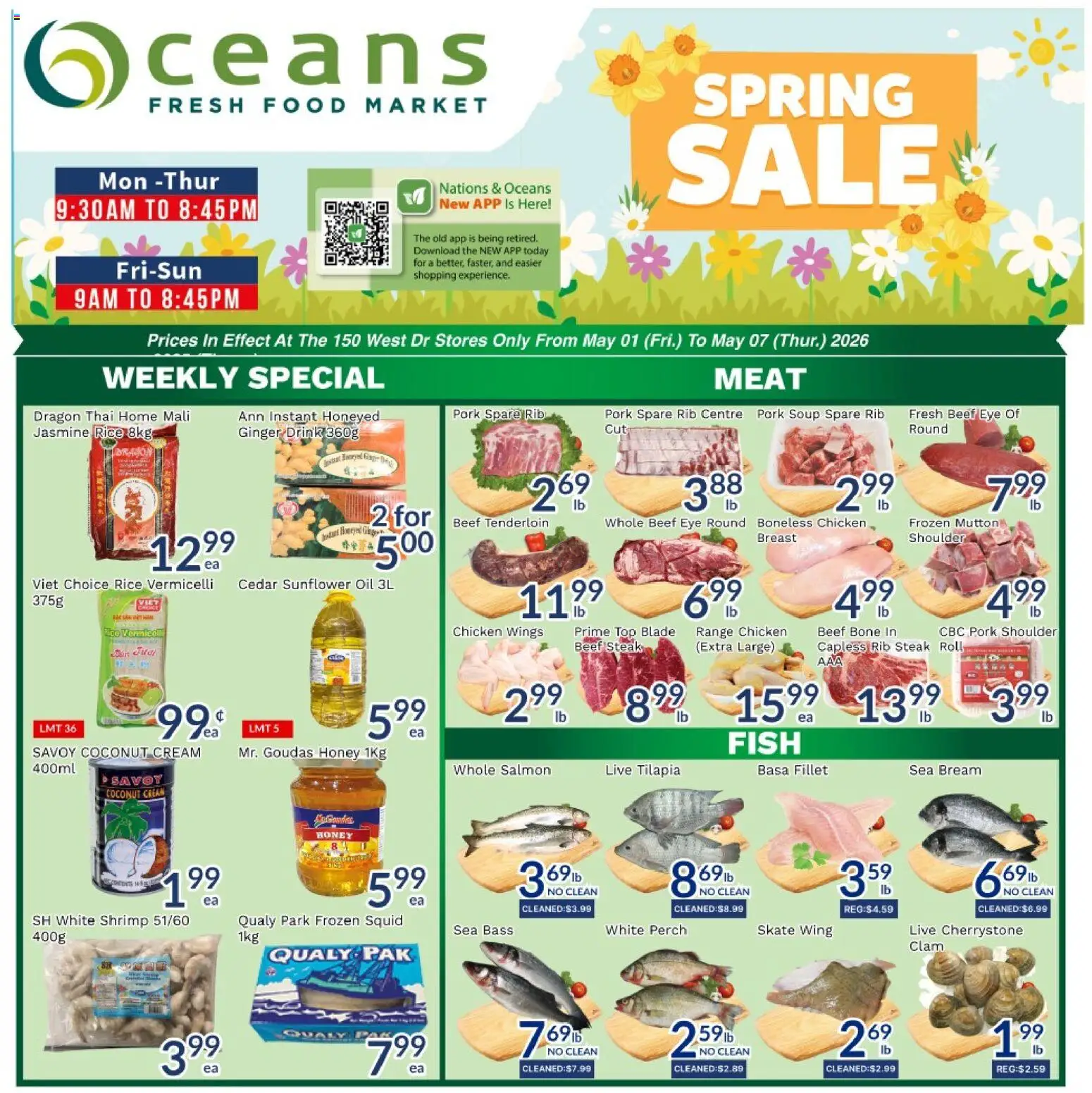 Oceans flyer valid from 01.05.2026 | Page: 1 | Products: Beef, Chicken wings, Chicken, Pork
