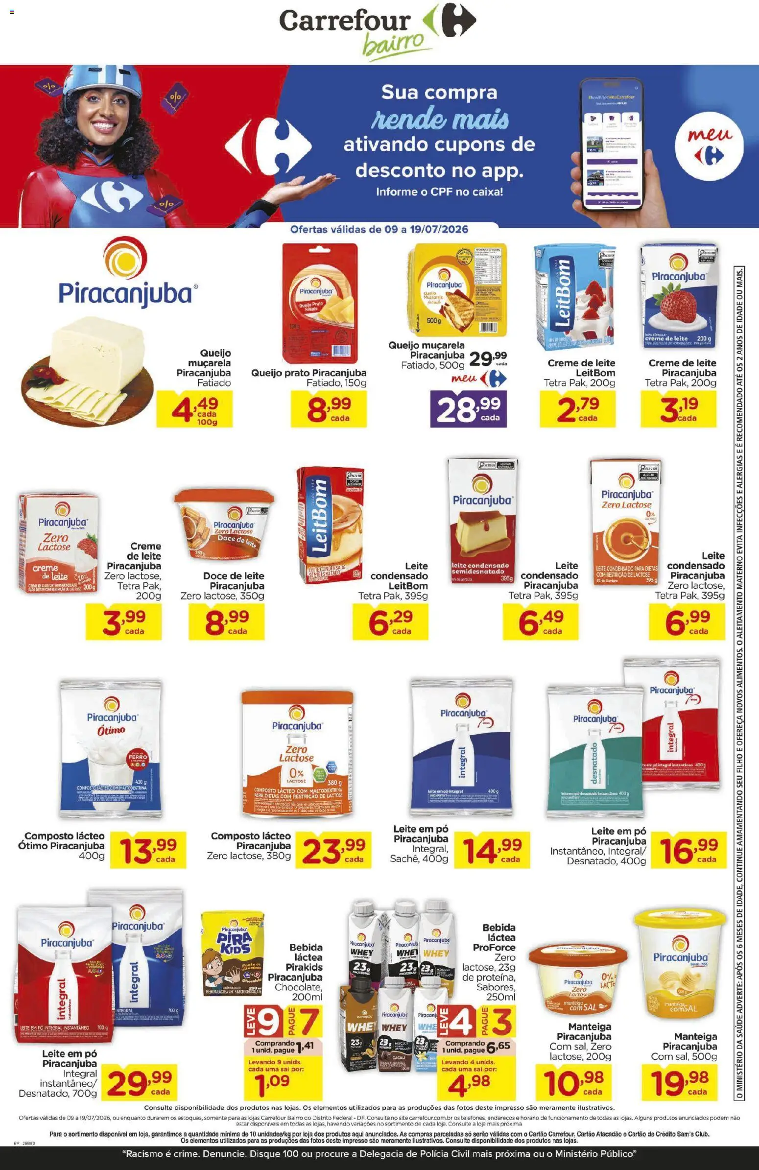 Carrefour Bairro Folheto - válido de 09/07/2026 | Página: 1 | Produtos: Caixa, Queijo, Açúcar, Leite condensado