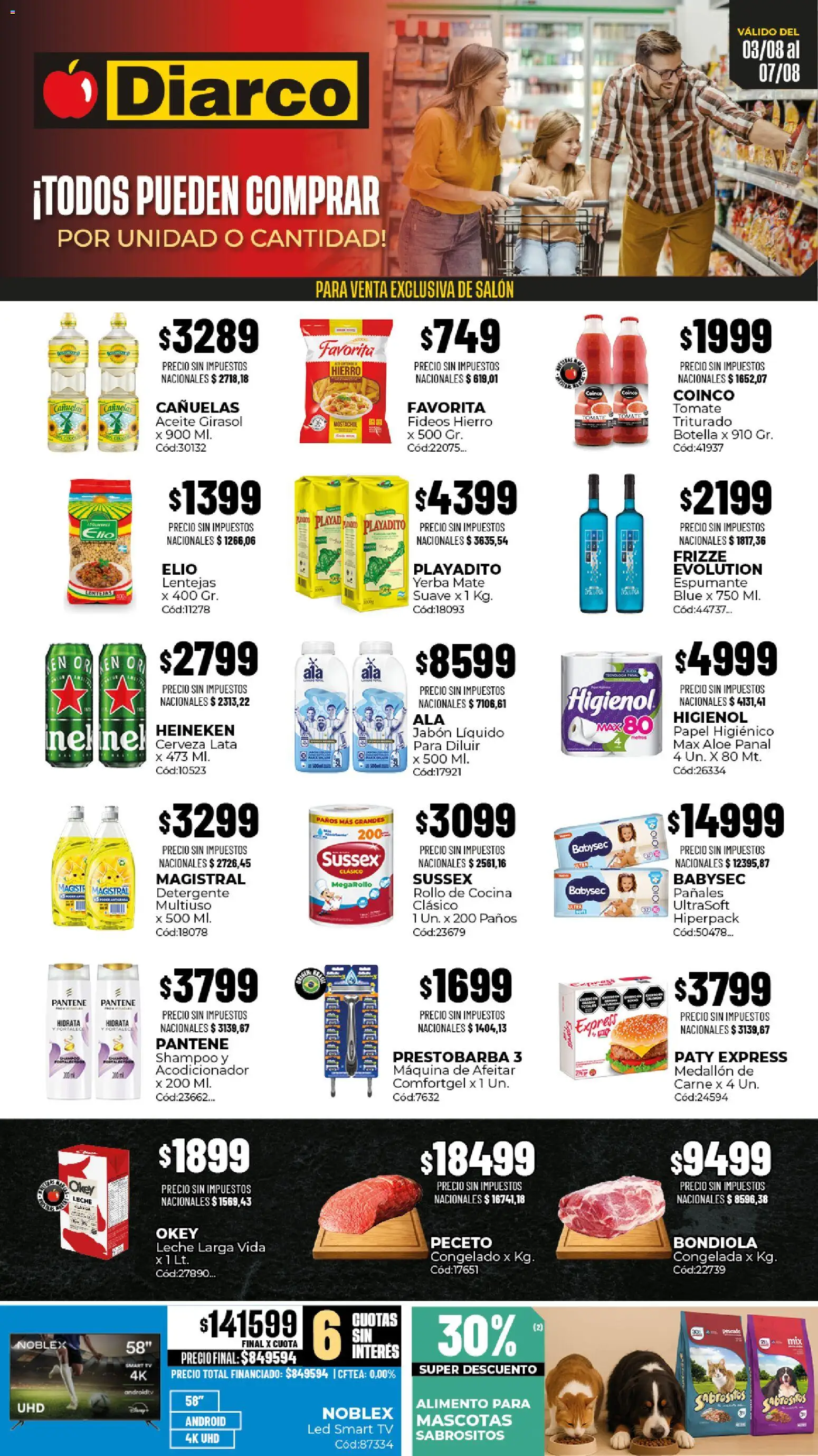 Diarco - Ofertas Sur │ válido desde el 03/08/2026 | Página: 1 | Productos: Lentejas, Detergente, Cerveza, Pañales