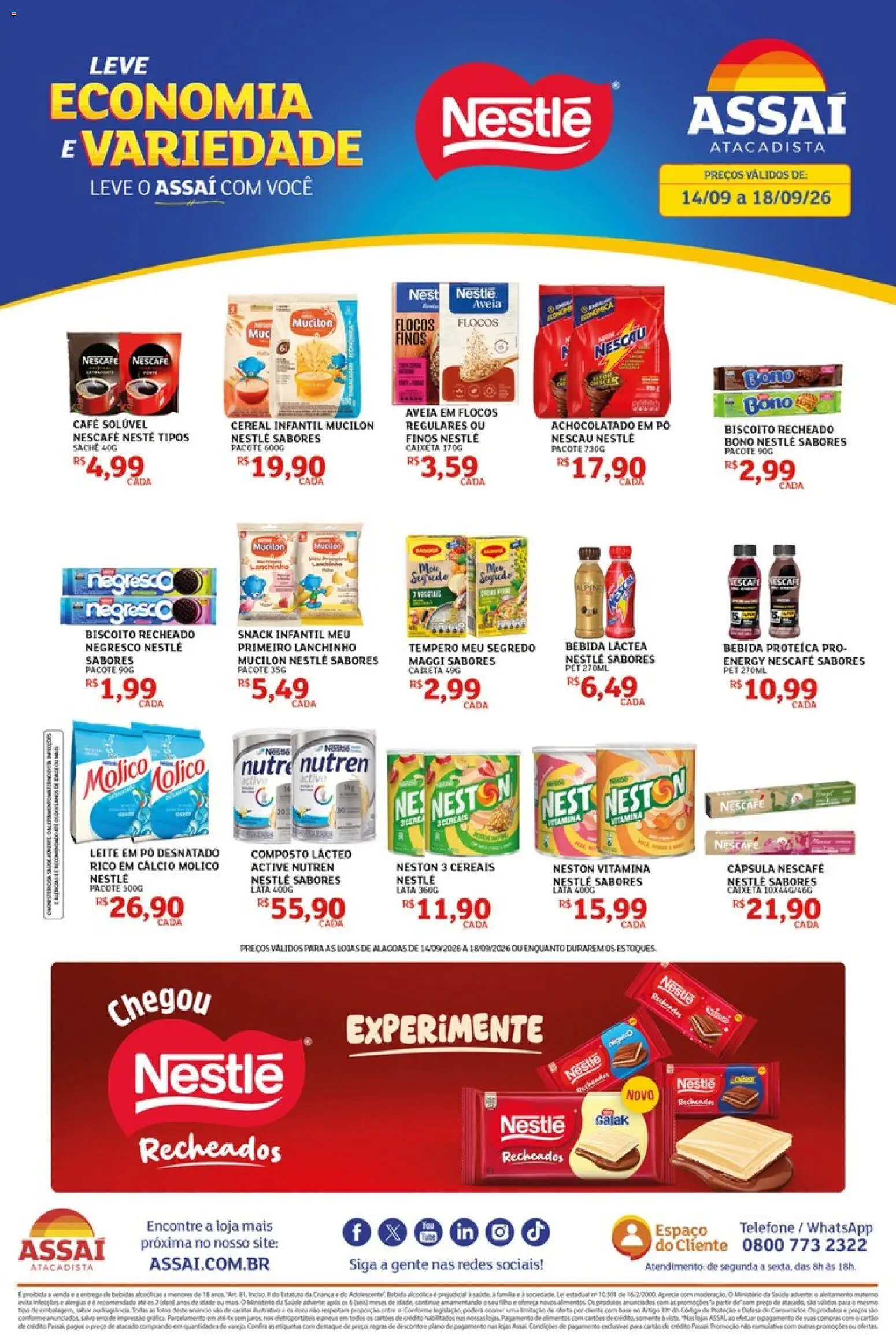 Assaí Atacadista Folheto - válido de 14/09/2026 | Página: 1 | Produtos: Biscoito, Cálcio, Telefone, Biscoito recheado