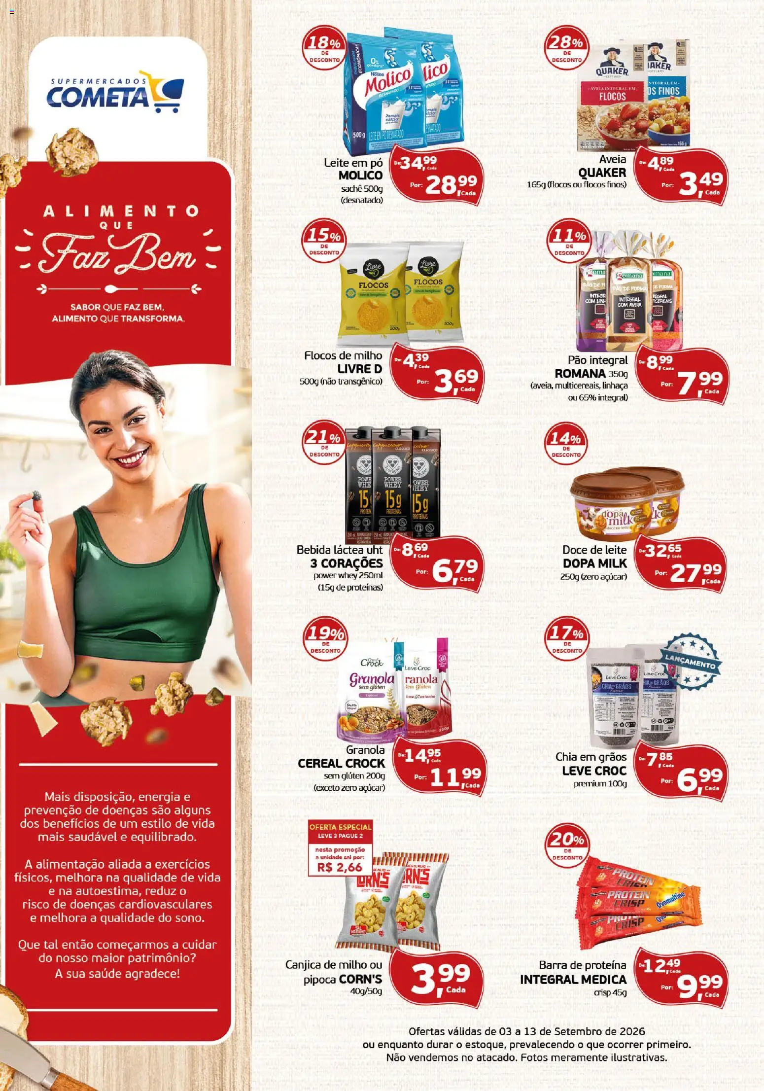 Cometa Supermercados Folheto - válido de 03/09/2026 | Página: 1 | Produtos: Açúcar, Barra de proteína, Doce de leite, Flocos de milho