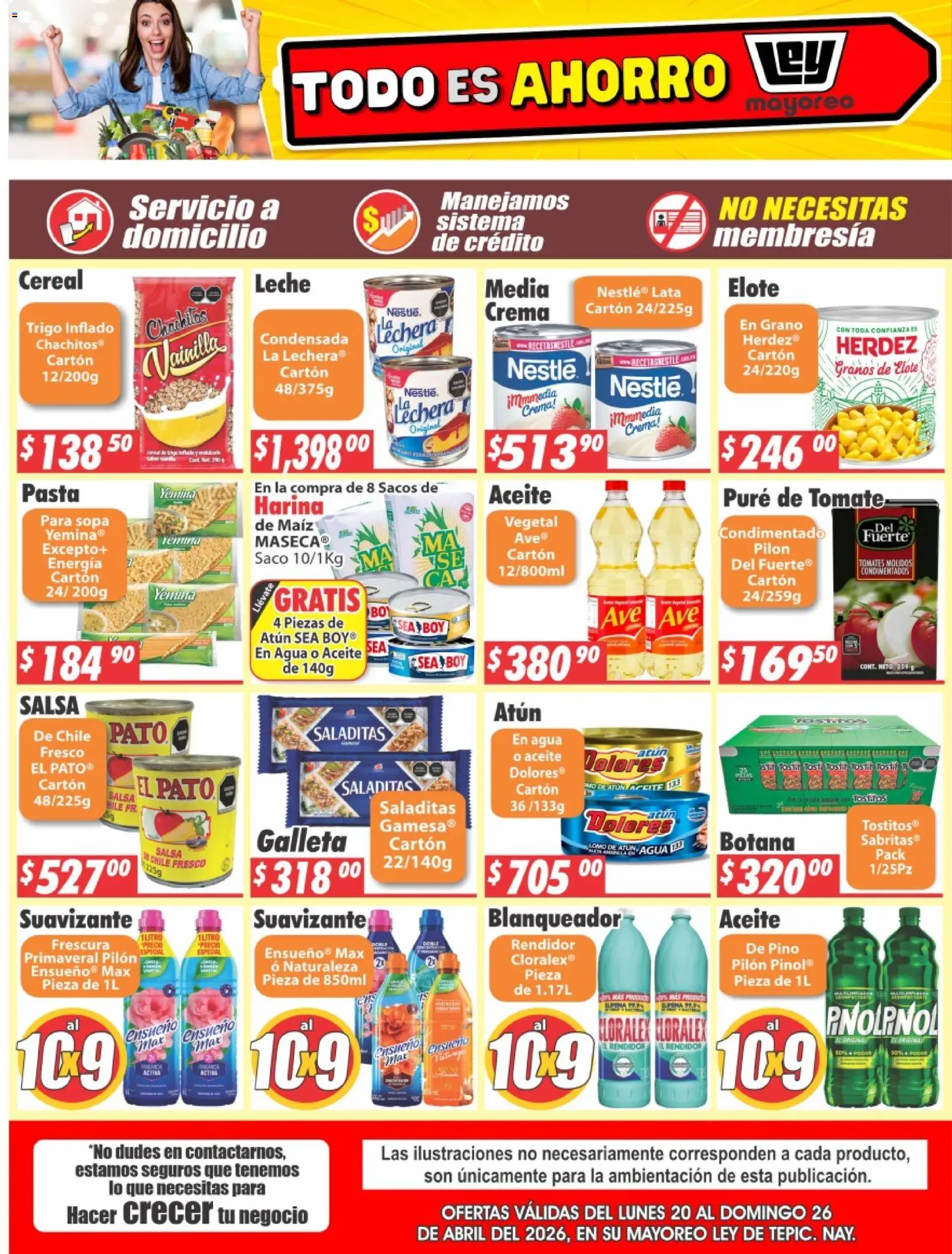 Nuevas ofertas de Casa Ley válidas en toda la República Mexicana desde el 20.04.2026. ¡Encuentra las mejores ofertas en Casa Ley folleto Tepic! | Página: 2 | Productos: Sopa, Leche, Pure de Tomate, Tomates