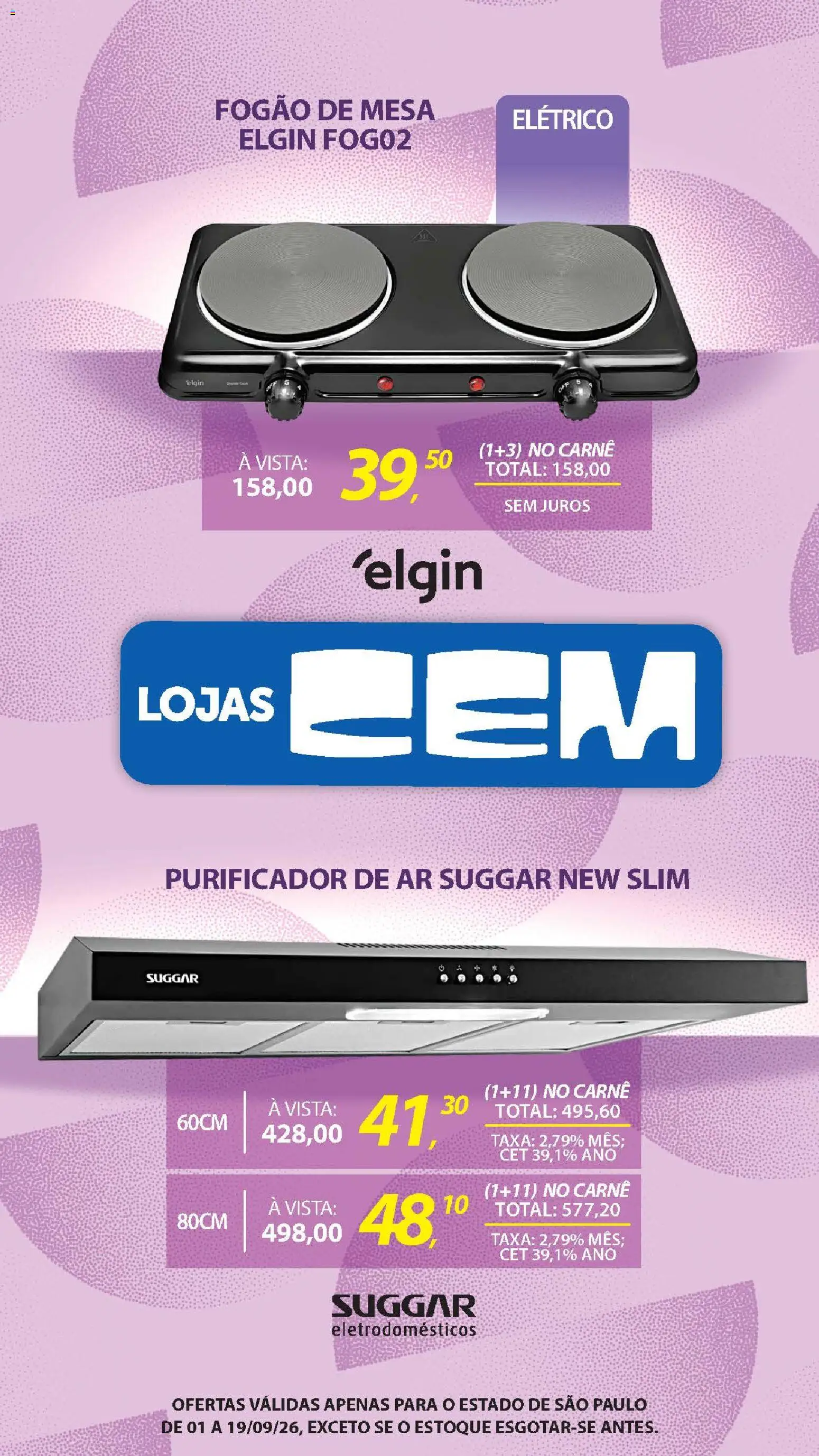 Lojas Cem Folheto - válido de 01/09/2026 | Página: 57 | Produtos: Fogão, Purificador, Mesa, Eletrodomésticos