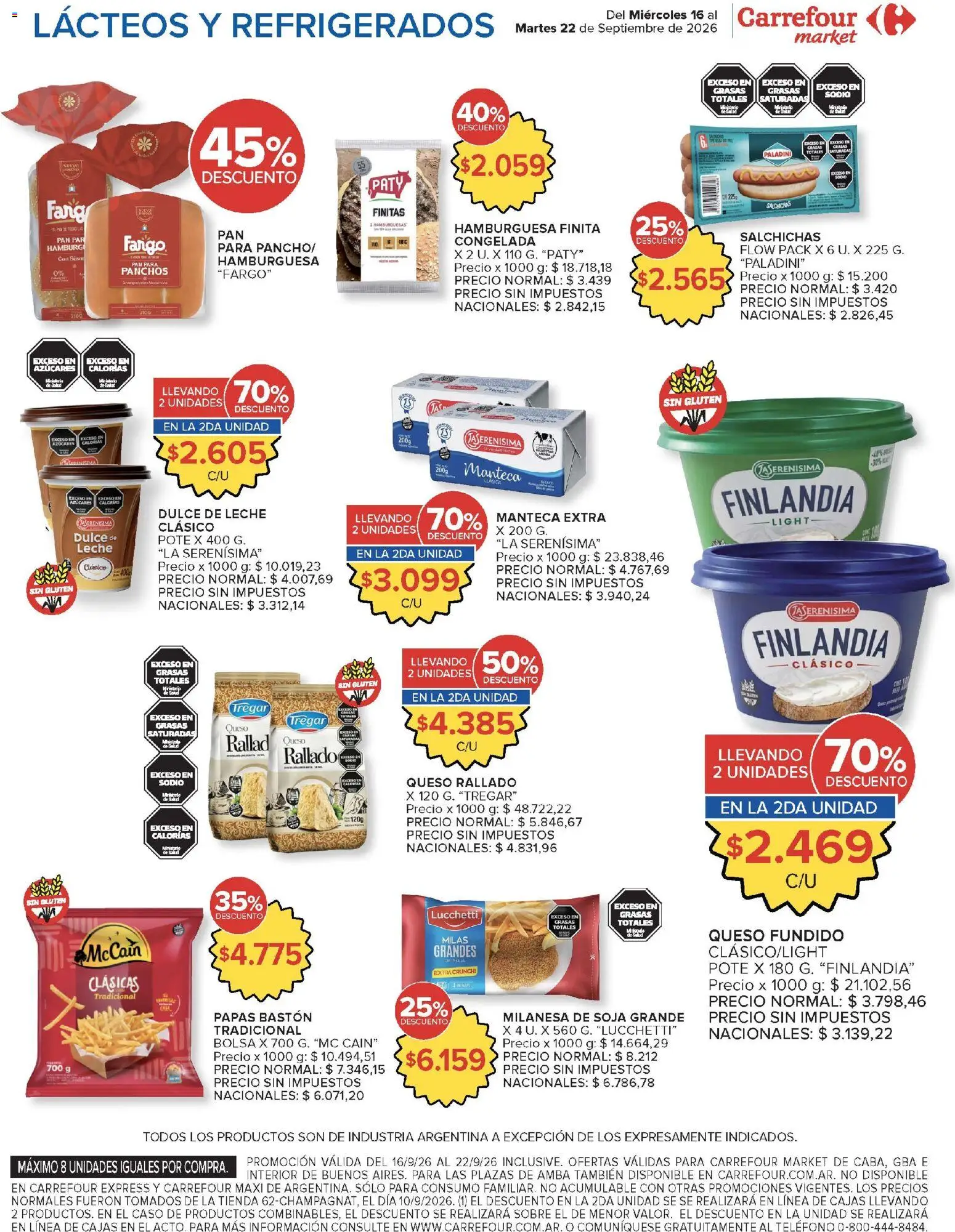Carrefour Market catálogo │ válido desde el 16/09/2026 | Página: 8 | Productos: Sobre, Dulce, Papas, Salchichas