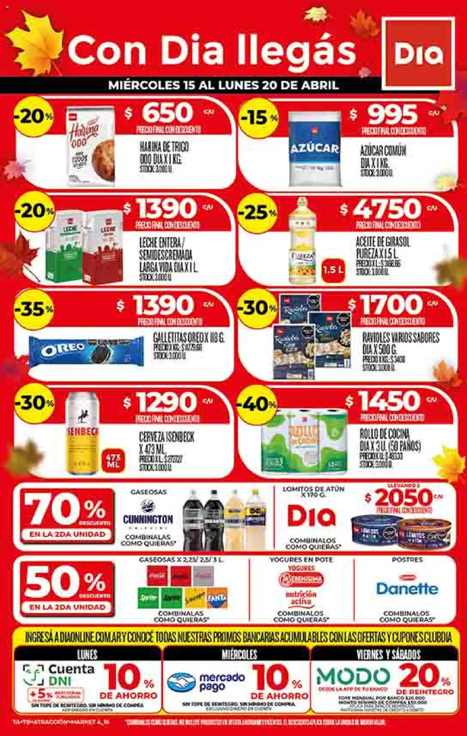 Supermercado DIA Ofertas │ válido desde el 15.04.2026 | Página: 1 | Productos: Cocina, Aceite, Leche, Ravioles