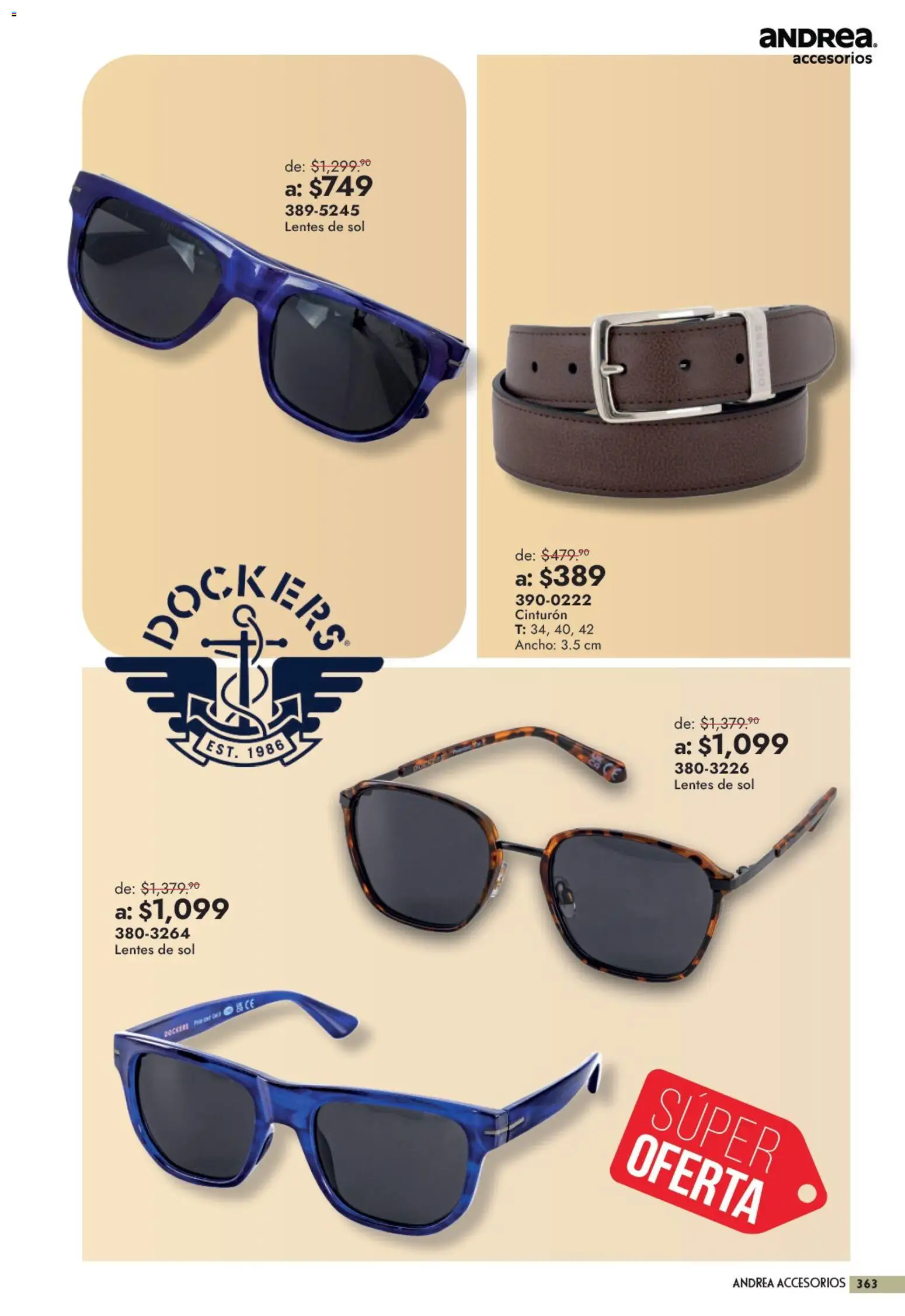 Nuevas ofertas de Andrea válidas en toda la República Mexicana desde el 13/09/2026. ¡Encuentra las mejores ofertas en Andrea catálogo Outlet! | Página: 363 | Productos: Lentes, Cinturón, Lentes de sol