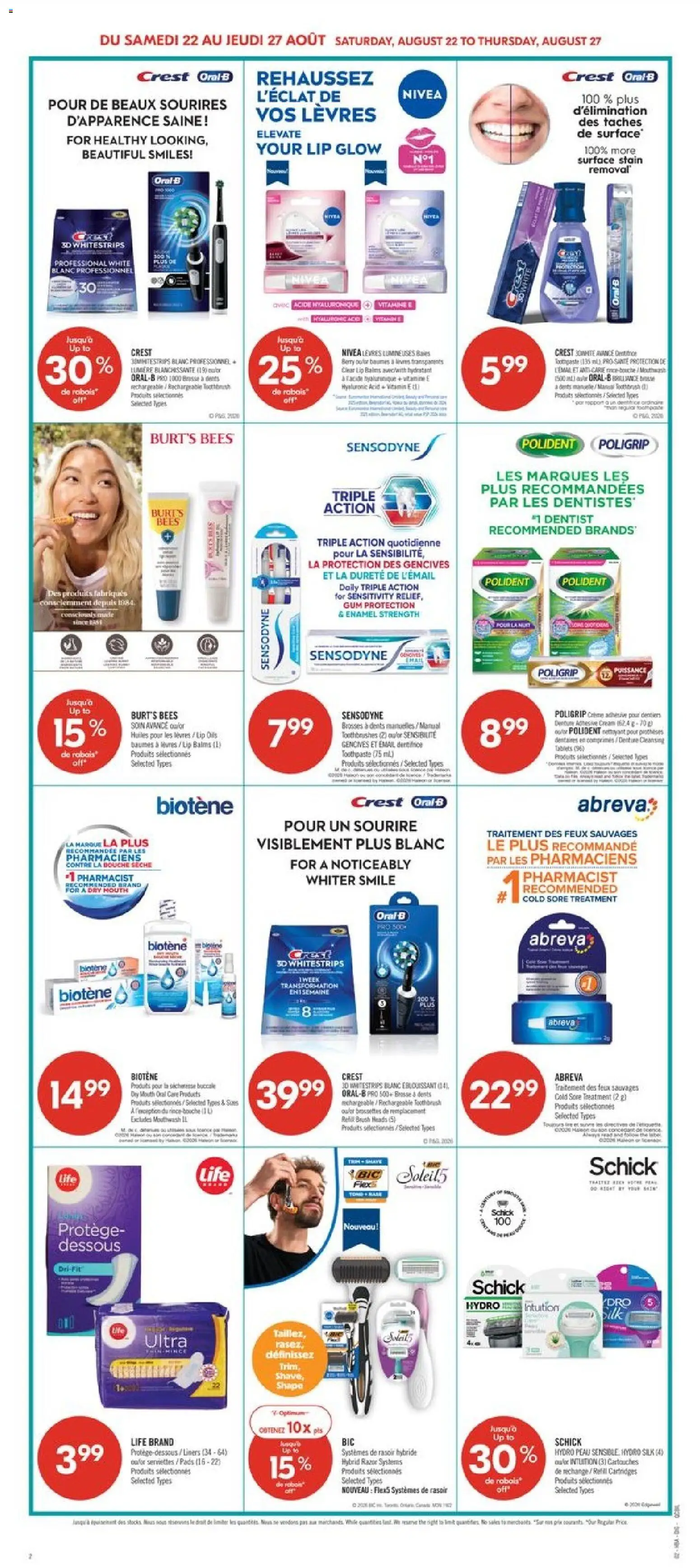 Pharmaprix flyer valid from Aug 22, 2026 | Page: 12 | Products: Brush, Toothpaste, Tooth brush