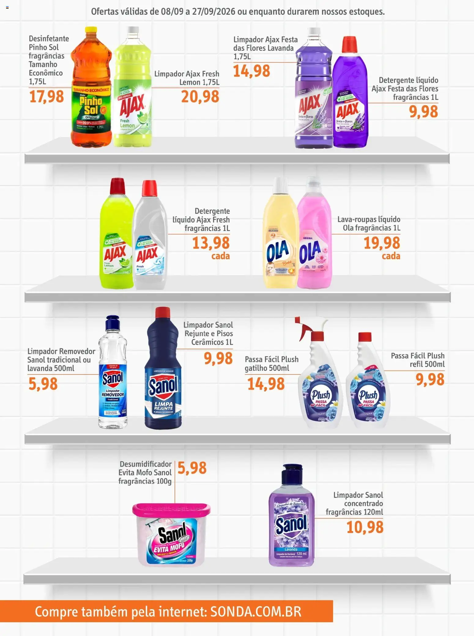 Sonda Folheto - válido de 08/09/2026 | Página: 6 | Produtos: Desumidificador, Detergente, Flores, Desinfetante