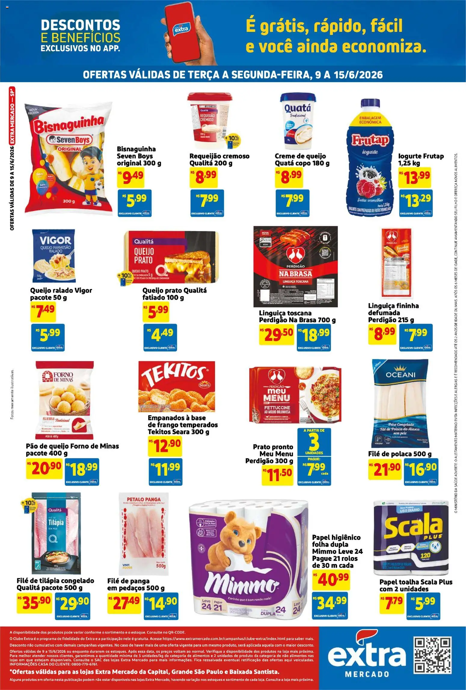 Extra Folheto - válido de 09.06.2026 | Página: 2 | Produtos: Iogurte, Queijo ralado, Filé de tilápia, File de polaca