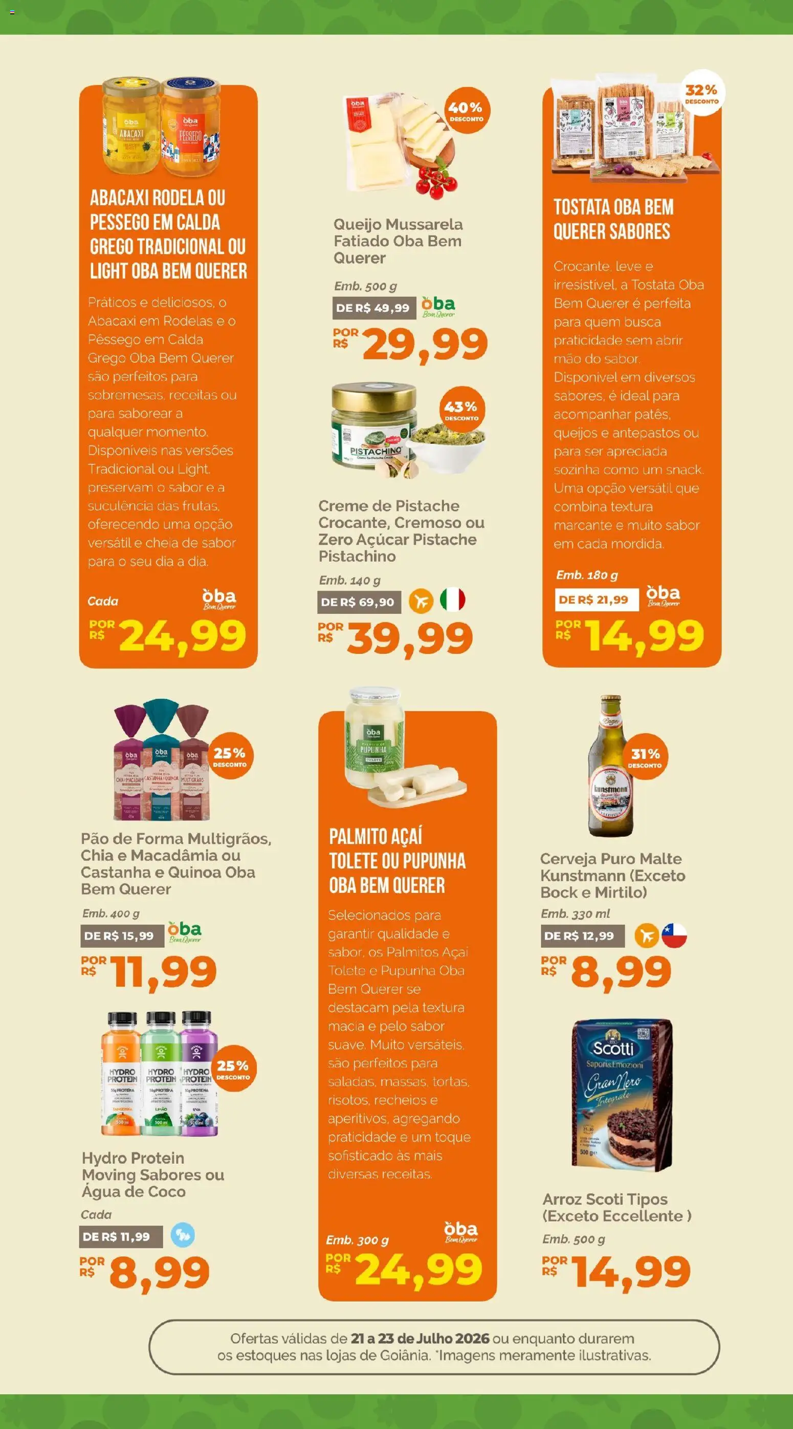 Oba Hortifruti Folheto - válido de 21/07/2026 | Página: 7 | Produtos: Água de coco, Pão, Açúcar, Mussarela