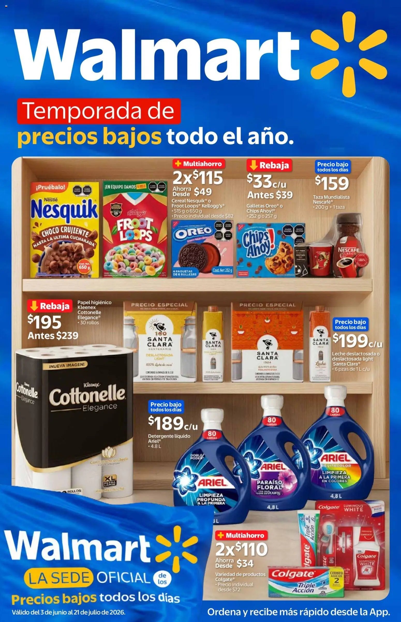 Nuevas ofertas de Walmart válidas en toda la República Mexicana desde el 03.06.2026. ¡Encuentra las mejores ofertas en Walmart folleto! | Página: 1 | Productos: Taza, Leche, Galletas, Papel higiénico