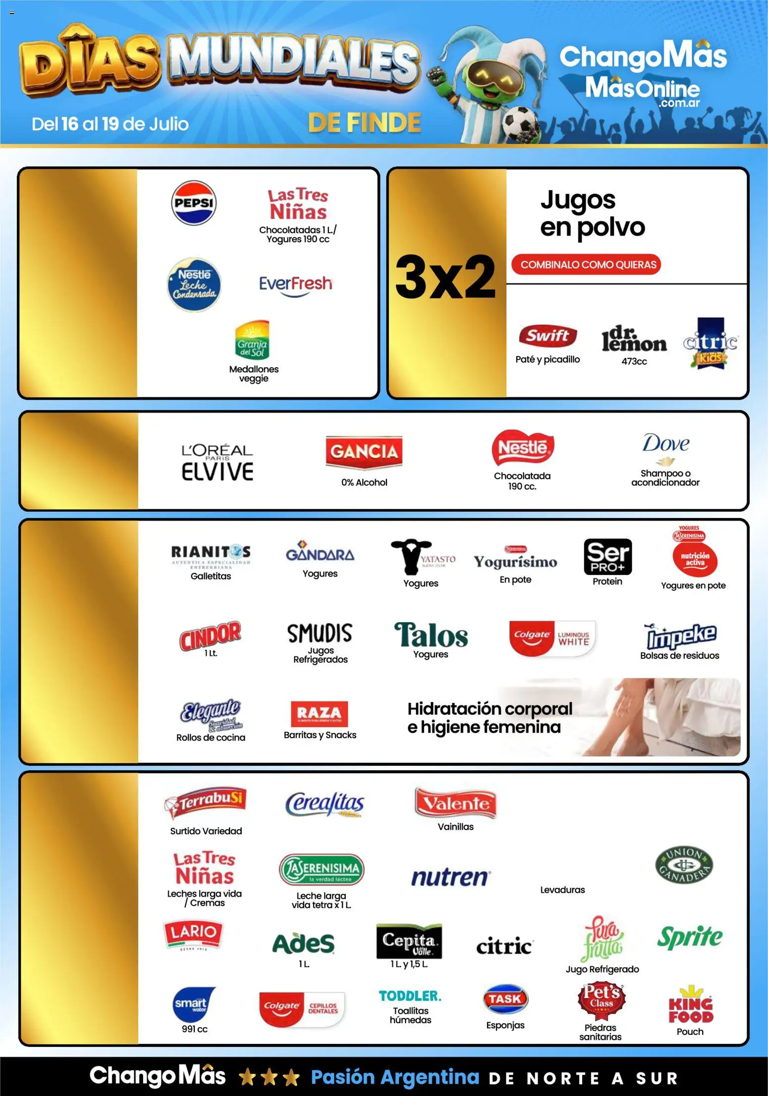 Changomas Días Mundiales │ válido desde el 16/07/2026 | Página: 2 | Productos: Cocina, Shampoo, Toallitas húmedas, Chocolatada