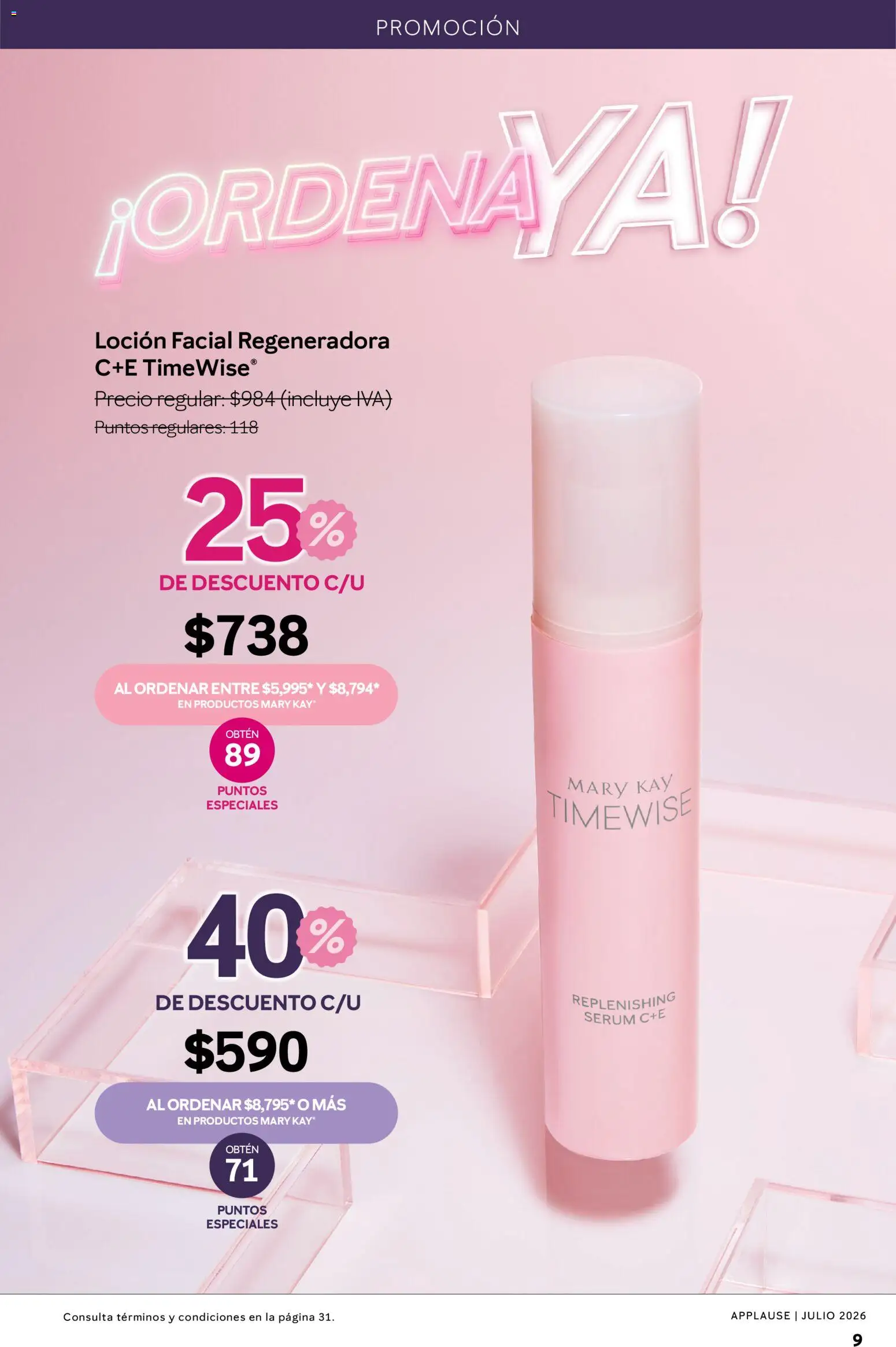 Nuevas ofertas de Mary Kay válidas en toda la República Mexicana desde el 01/07/2026. ¡Encuentra las mejores ofertas en Catálogo Mary Kay Applause 2026! | Página: 9 | Productos: Serum, Loción