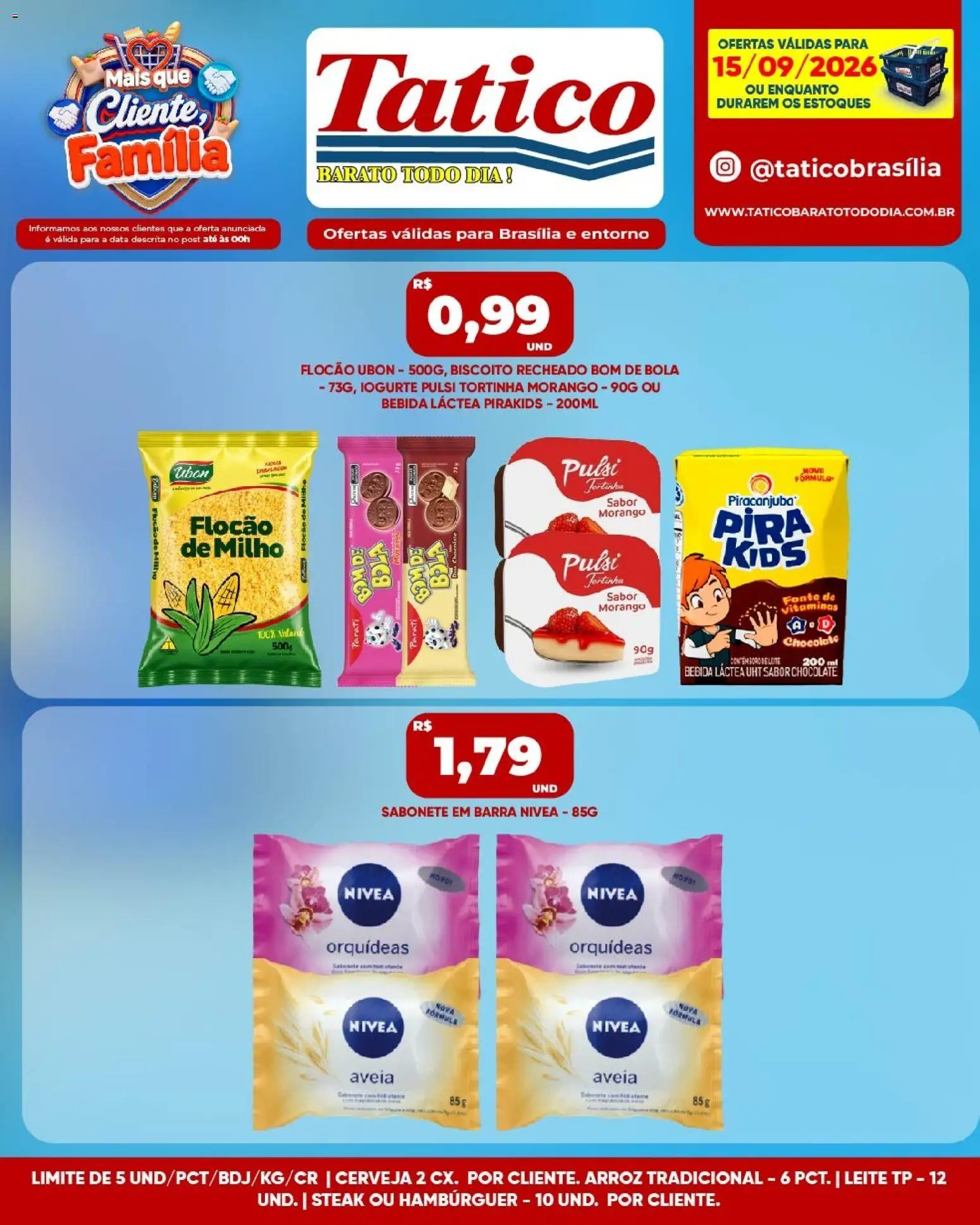 Tatico Folheto - válido de 15/09/2026 | Página: 1 | Produtos: Leite, Iogurte, Sabonete, Biscoito recheado