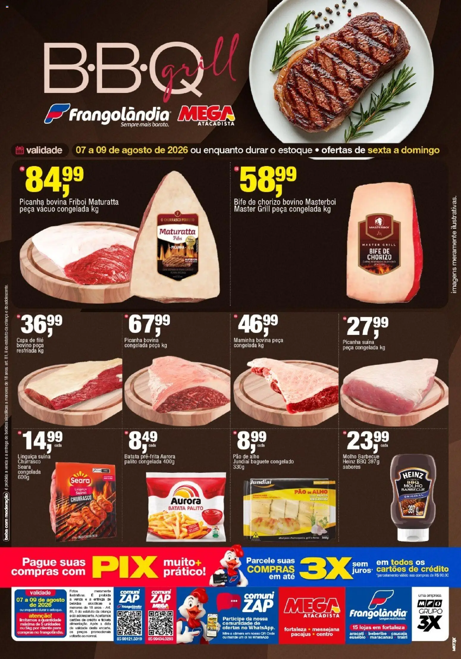 Frangolândia Folheto - válido de 07/08/2026 | Página: 1 | Produtos: Grill, Bebidas, Carne, Churrasqueira