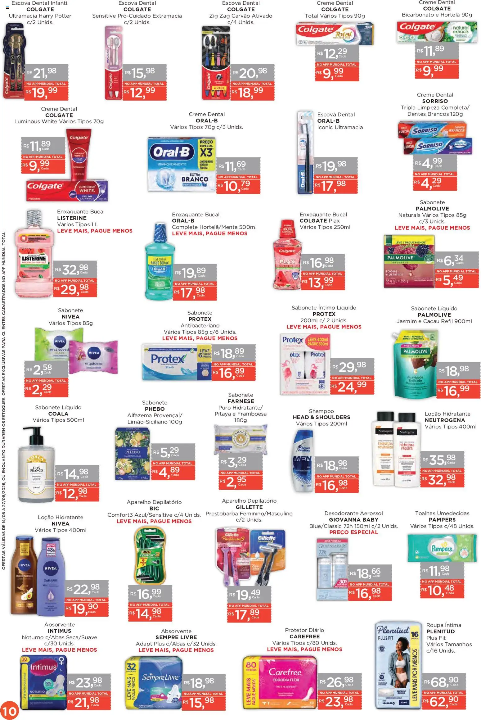 Mundial Folheto - válido de 14/08/2026 | Página: 10 | Produtos: Pampers, Carvão ativado, Head & Shoulders, Sempre Livre