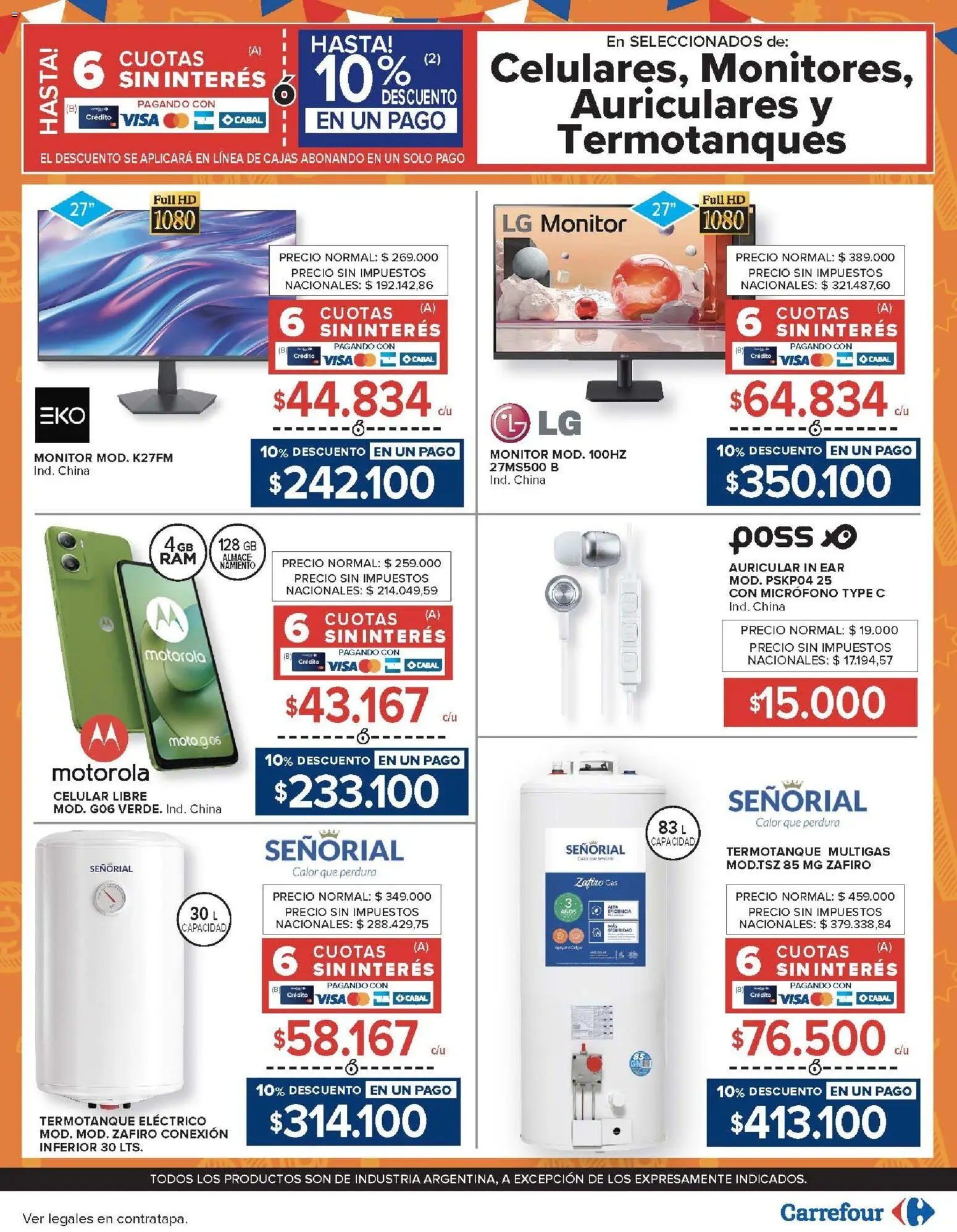 Carrefour ofertas │ válido desde el 23/06/2026 | Página: 30 | Productos: Monitor, Auriculares, Micrófono, Termotanque
