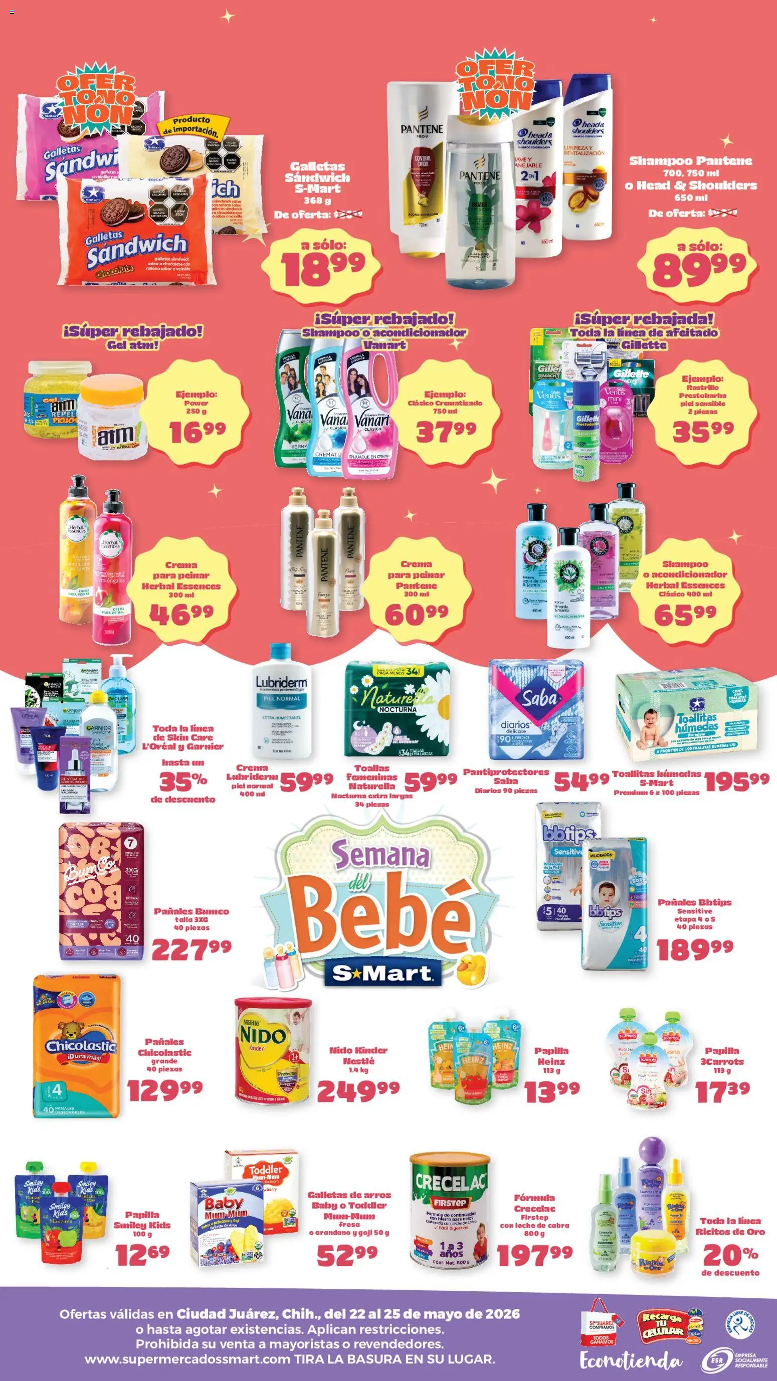 Nuevas ofertas de S-Mart válidas en toda la República Mexicana desde el 22.05.2026. ¡Encuentra las mejores ofertas en S-Mart folleto Ofertas de feria Juárez! | Página: 2 | Productos: Rastrillo, Leche, Chocolate, Galletas