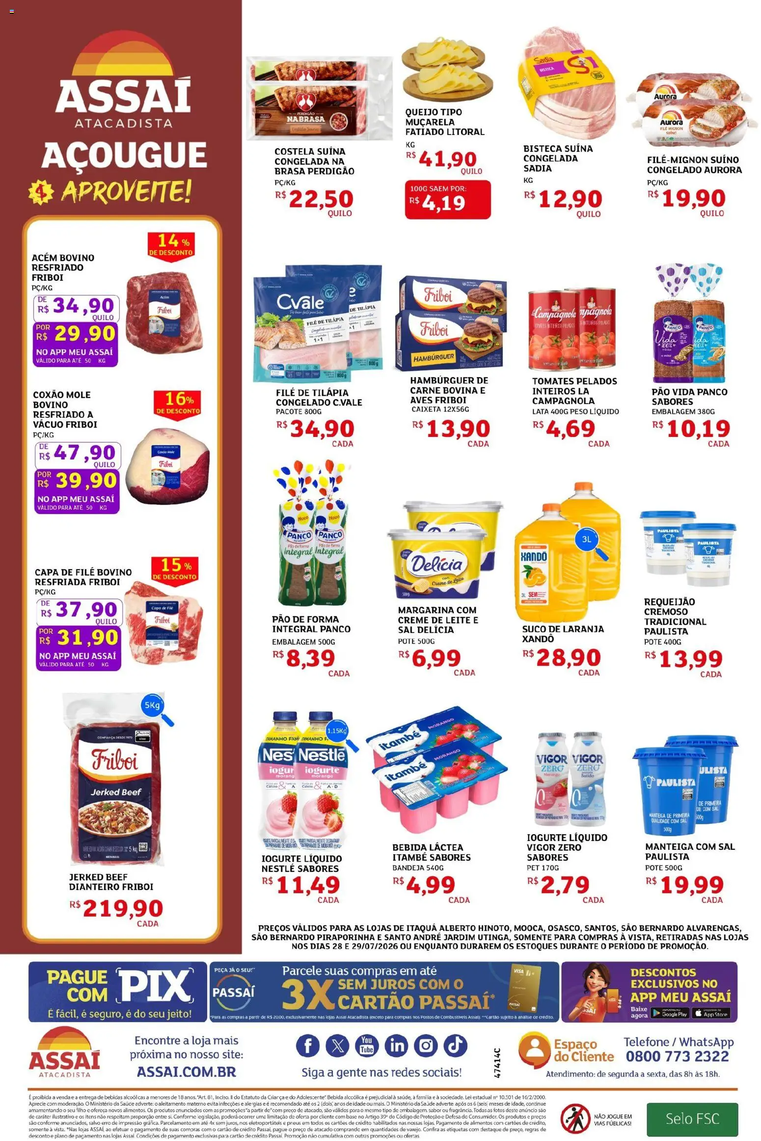 Assaí Atacadista Folheto - válido de 28/07/2026 | Página: 2 | Produtos: Acém, Tomates, Hambúrguer, Sal