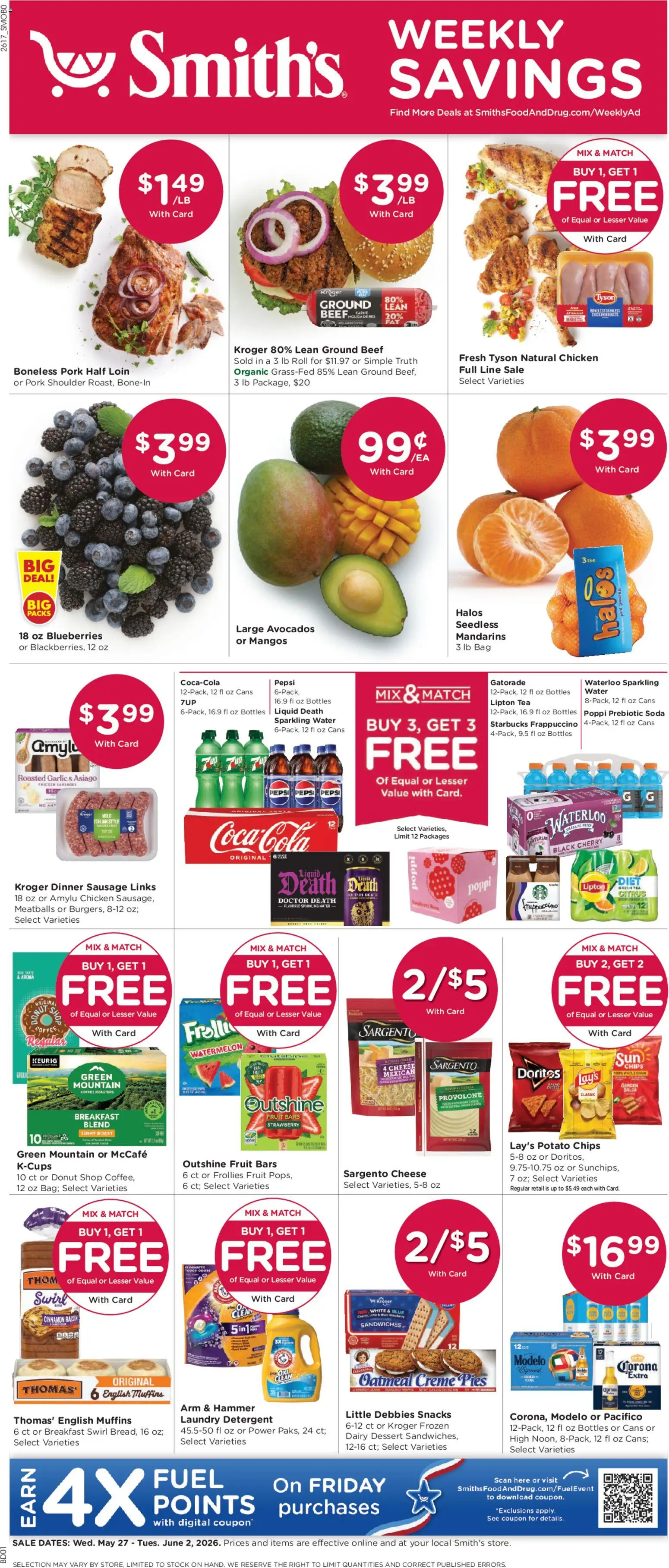 Smith's Weekly Ad - ID - valid from 27.05.2026 | Page: 1 | Products: Green Tea, Coffee, Detergent, Bag