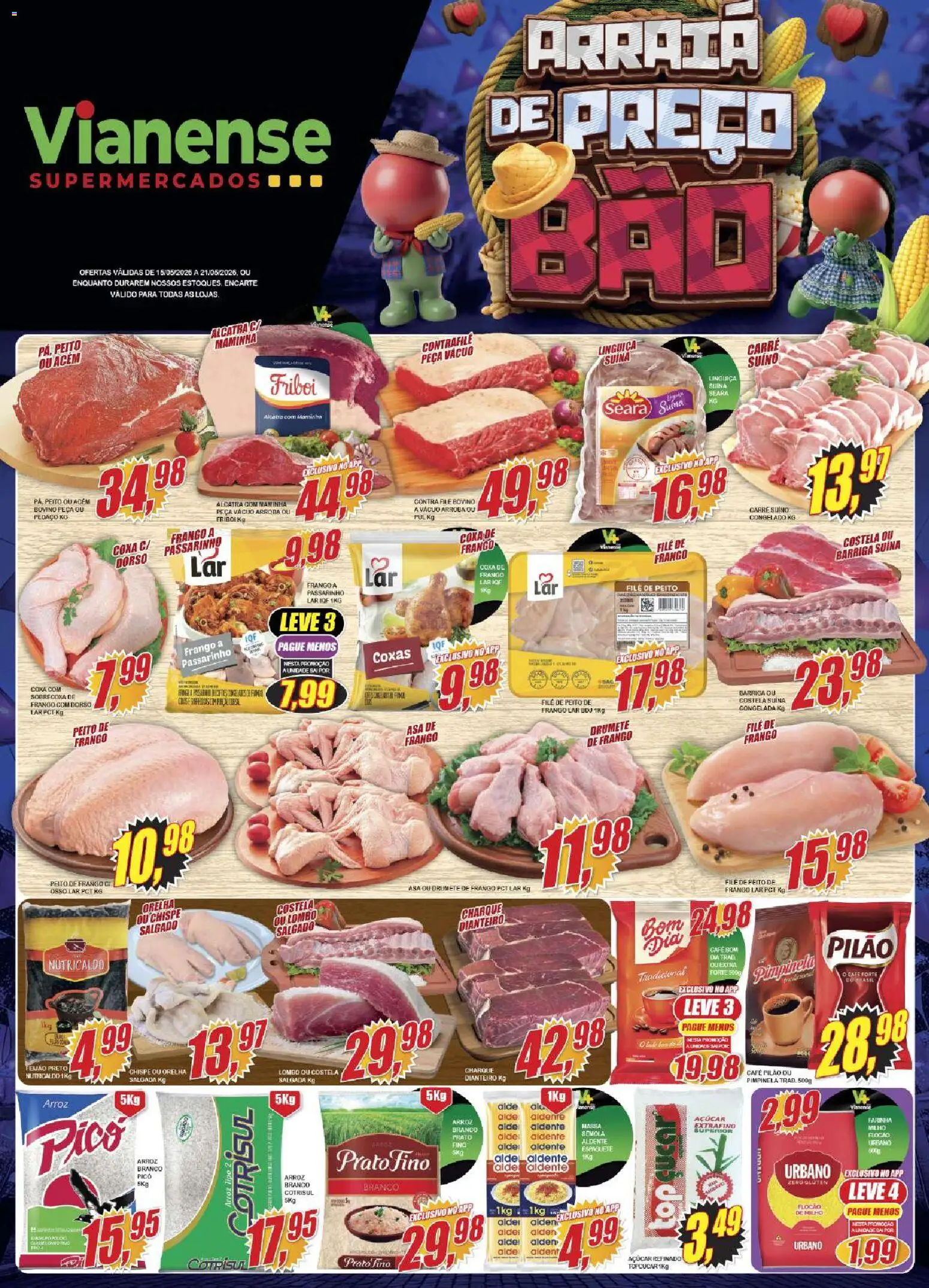 Vianense Folheto - válido de 15.05.2026 | Página: 1 | Produtos: Feijão, Linguiça, Acém, Alcatra