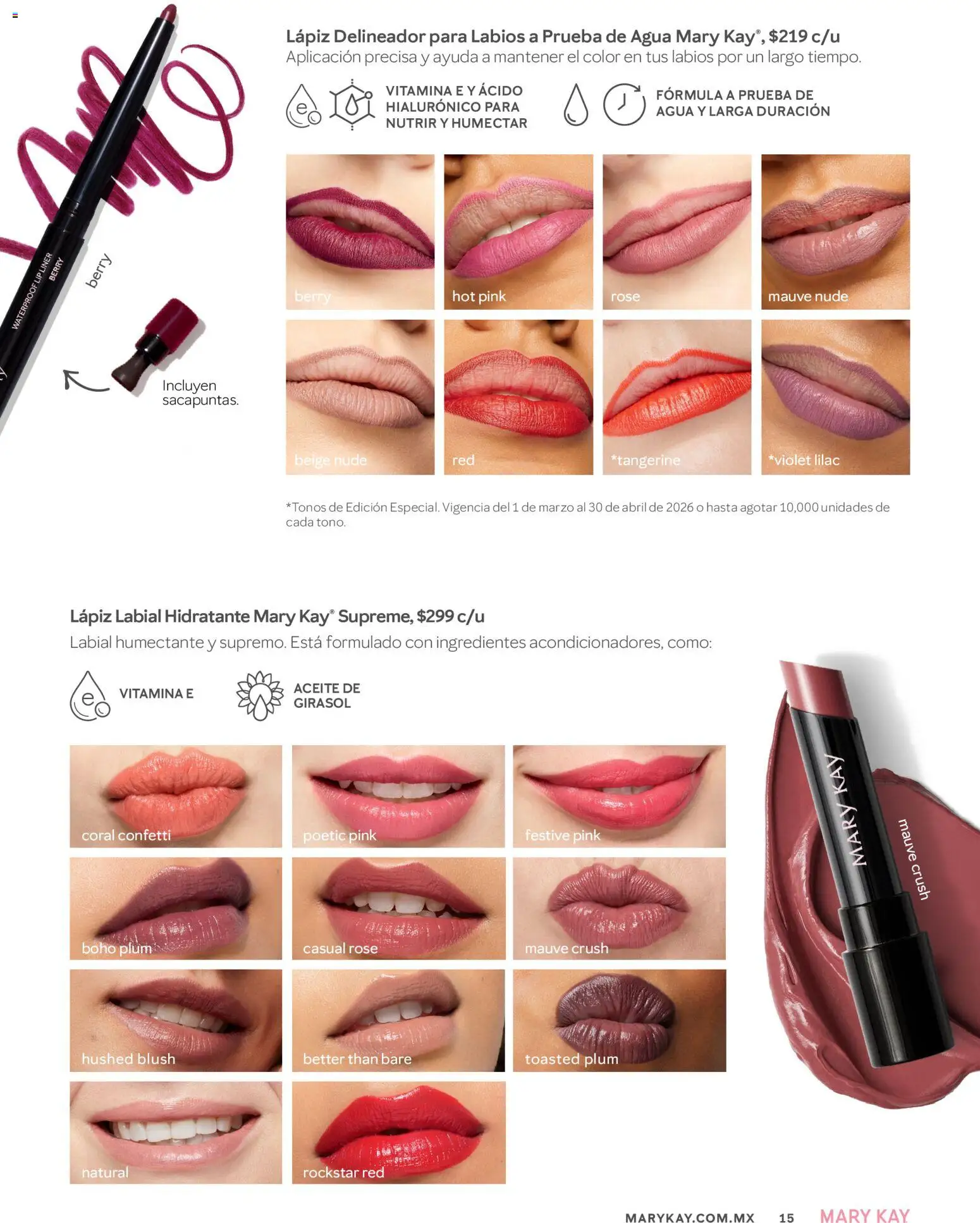 Nuevas ofertas de Mary Kay válidas en toda la República Mexicana desde el 01.04.2026. ¡Encuentra las mejores ofertas en Catálogo Mary Kay Abril 2026! | Página: 15 | Productos: Agua, Aceite, Delineador, Lápiz labial