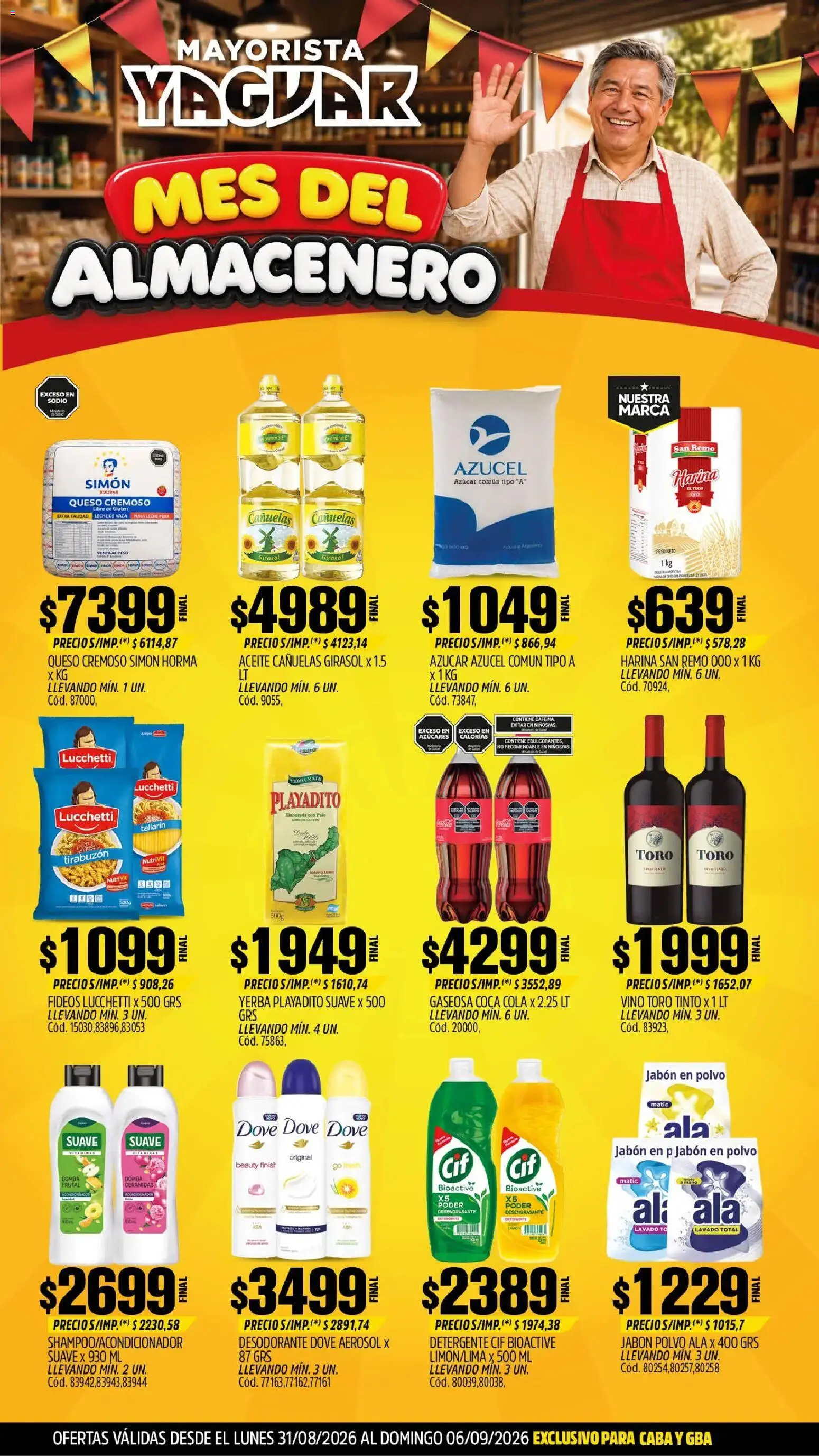 Yaguar catálogo │ válido desde el 31/08/2026 | Página: 1 | Productos: Azucar, Gaseosa, Desodorante, Queso