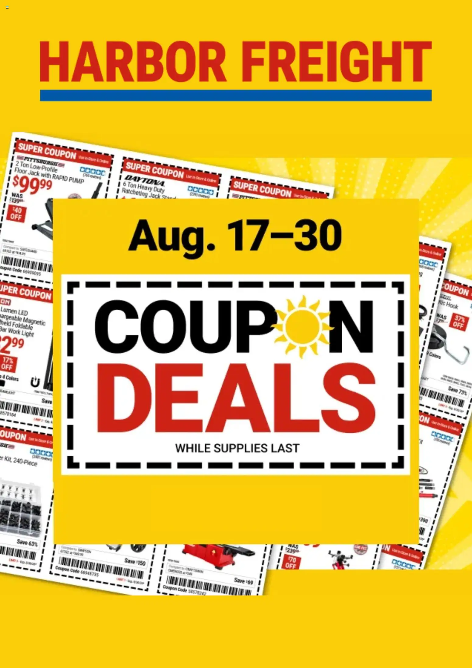 Harbor Freight Weekly Ad - valid from 08/17/2026 | Page: 1 | Products: Saw, Pump, Hook